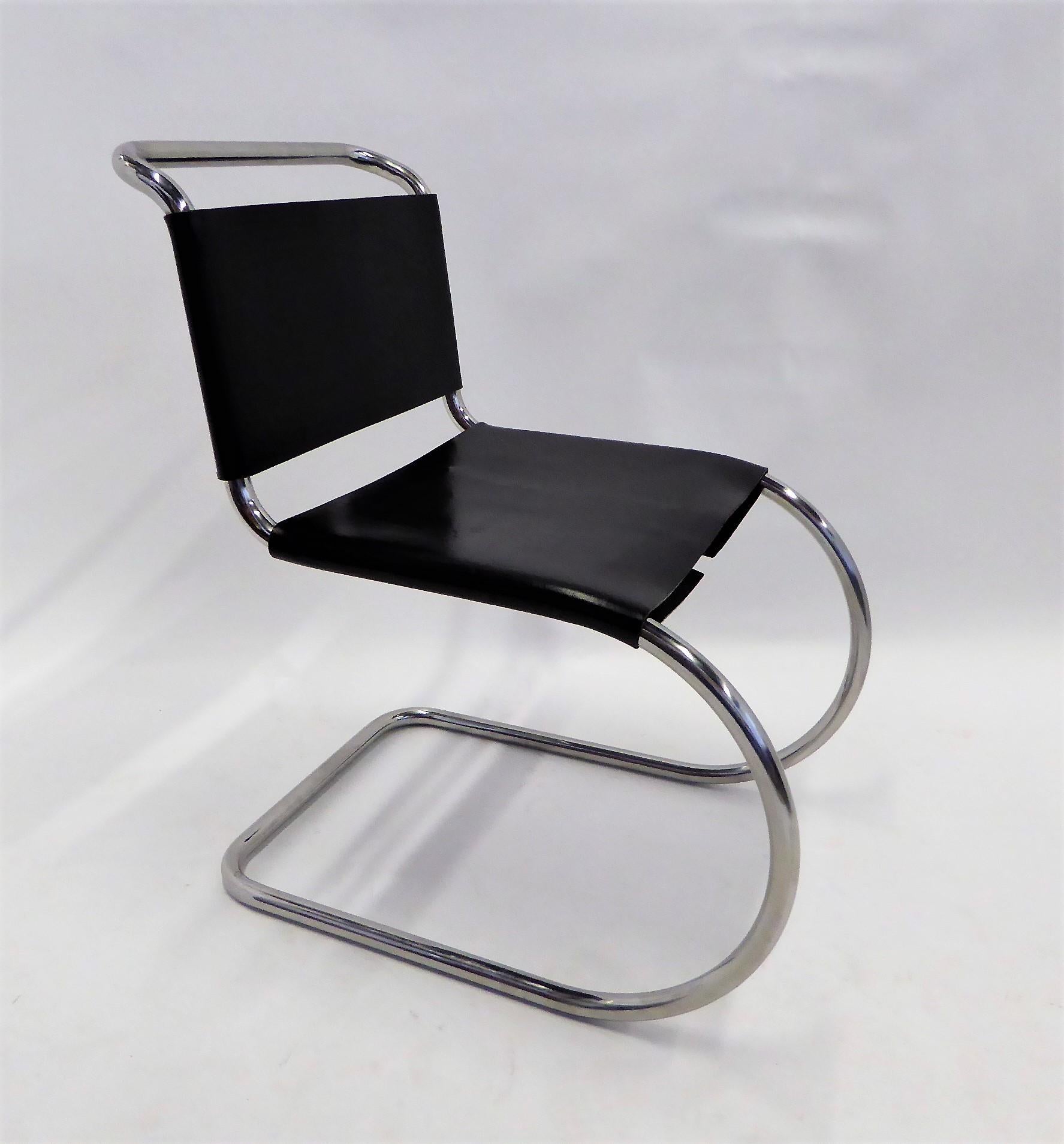 Mid-20th Century Bauhaus Modern Black Leather Knoll MR10 Dining Chair Mies van der Rohe