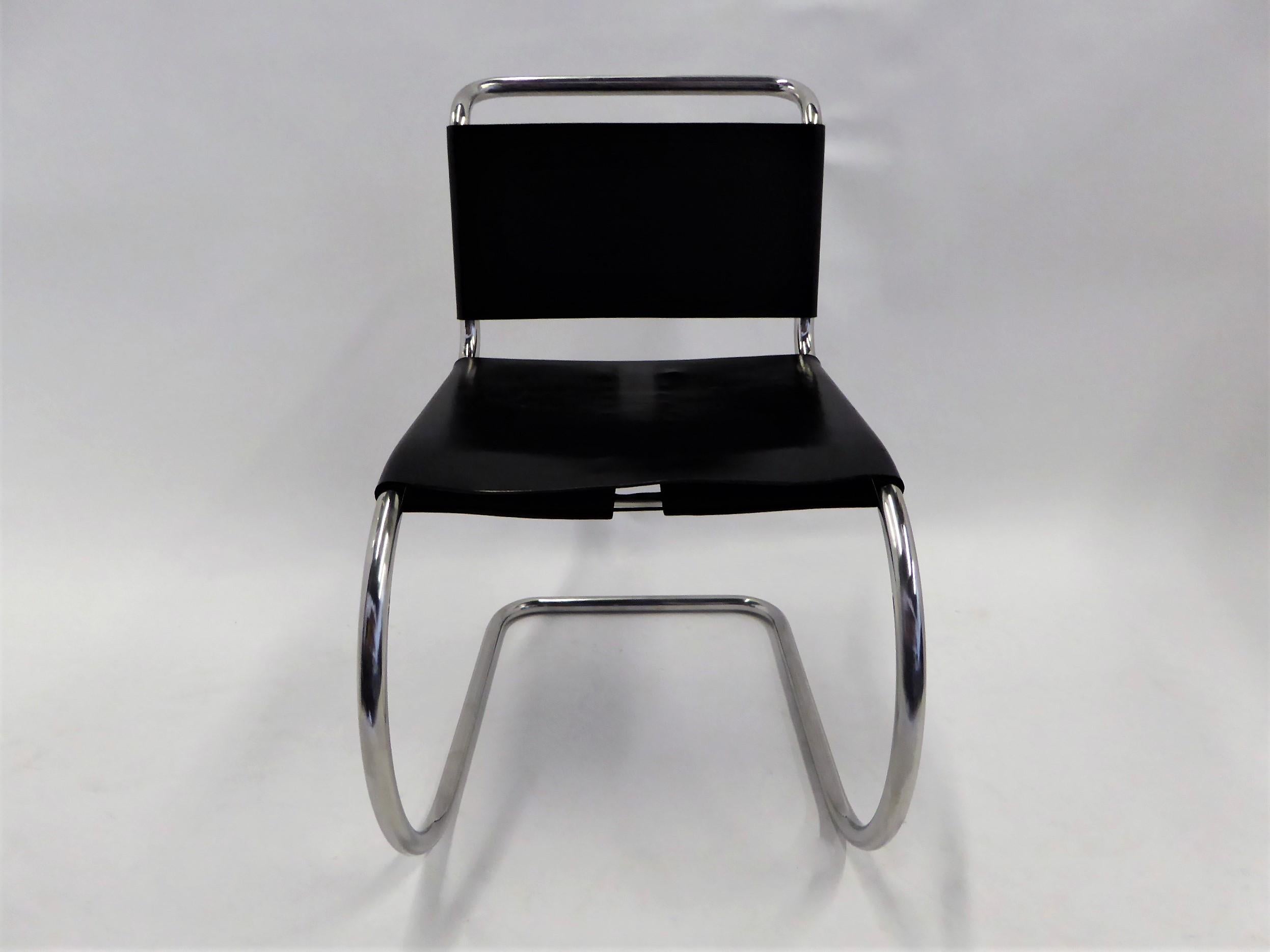 Bauhaus Modern Black Leather Knoll MR10 Dining Chair Mies van der Rohe 1