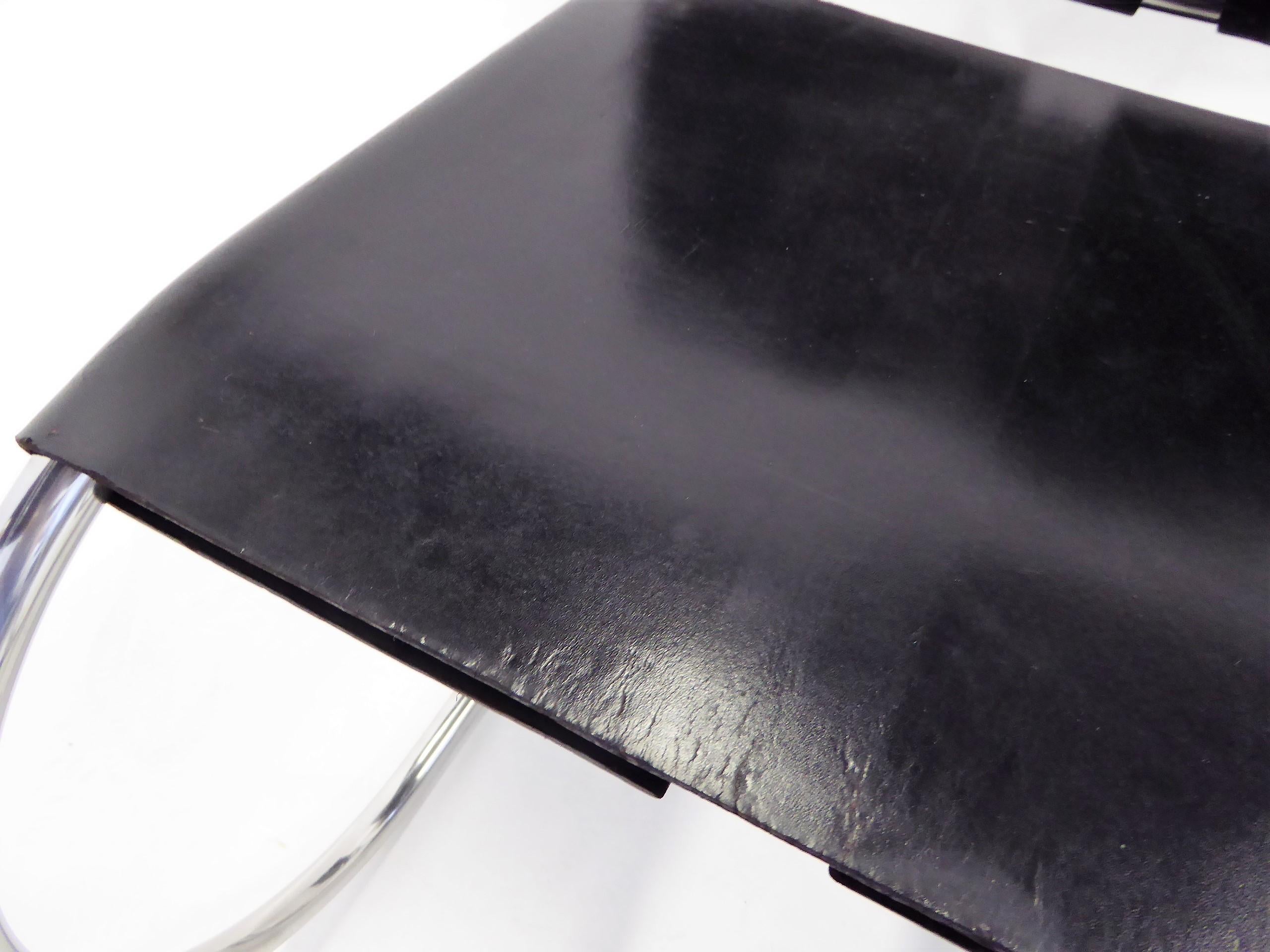 Bauhaus Modern Black Leather Knoll MR10 Dining Chair Mies van der Rohe 2