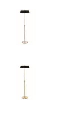Bauhaus / Modern Brass Floor Lamp in Chromed Finish with Black Metal Shade