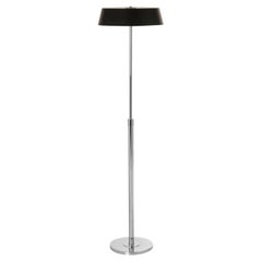 Bauhaus / Modern Brass Floor Lamp in Chromed Finish with Black Metal Shade