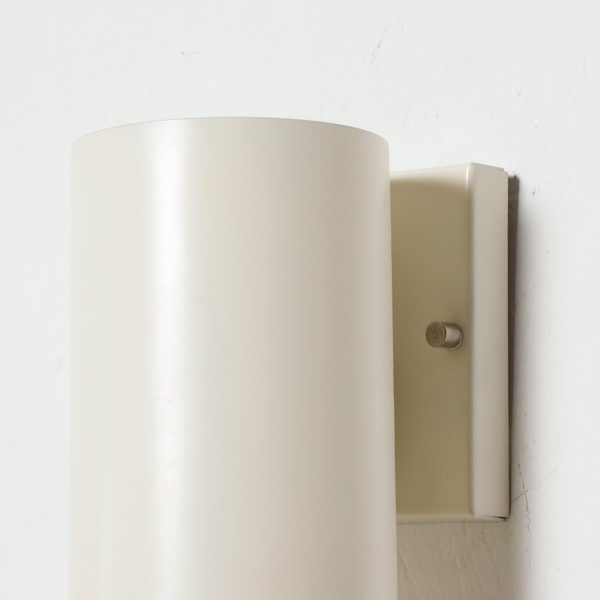 Bauhaus Modern Industrial White Cylinder Wall Light Sconce 1960s Germany In Good Condition For Sale In Chula Vista, CA