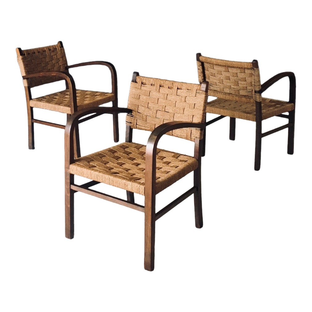 Bauhaus Modernist Design Rope Arm Chairs by Erich Dieckmann, Germany 1930
s For Sale