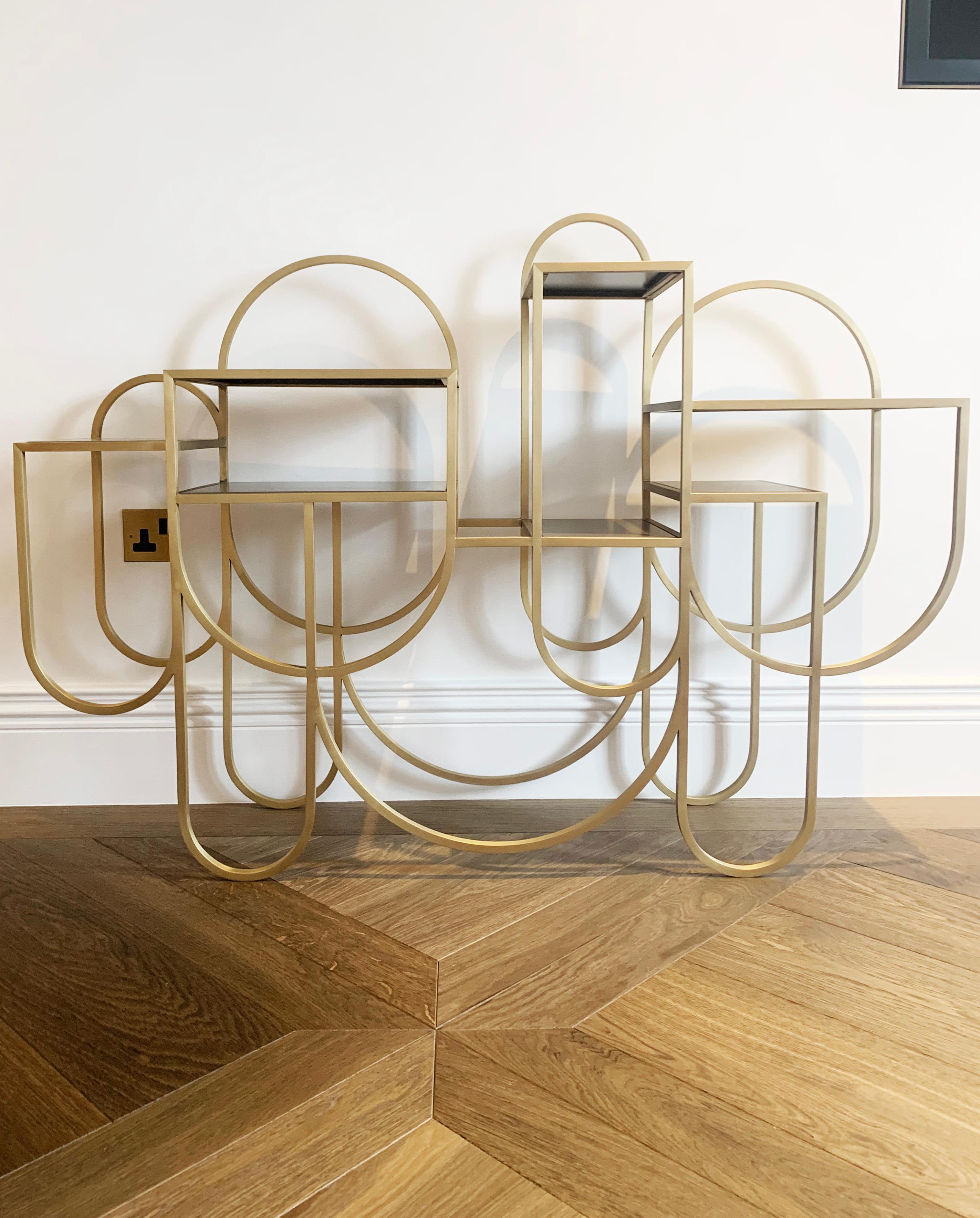 Aluminum Contemporary Console Table - Gold Metal Finish - Bauhaus Style - Lara Bohinc