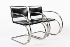 Bauhaus MR 20 Black Leather Arm Chairs by Mies van der Rohe for Knoll, 1979