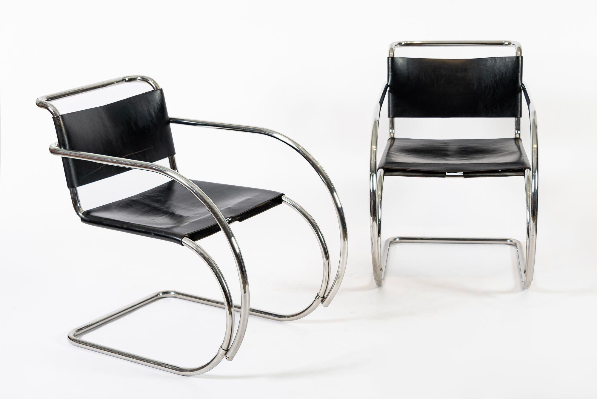 Américain Fauteuils en cuir noir Bauhaus MR 20 par Mies van der Rohe pour Knoll, 1979 en vente