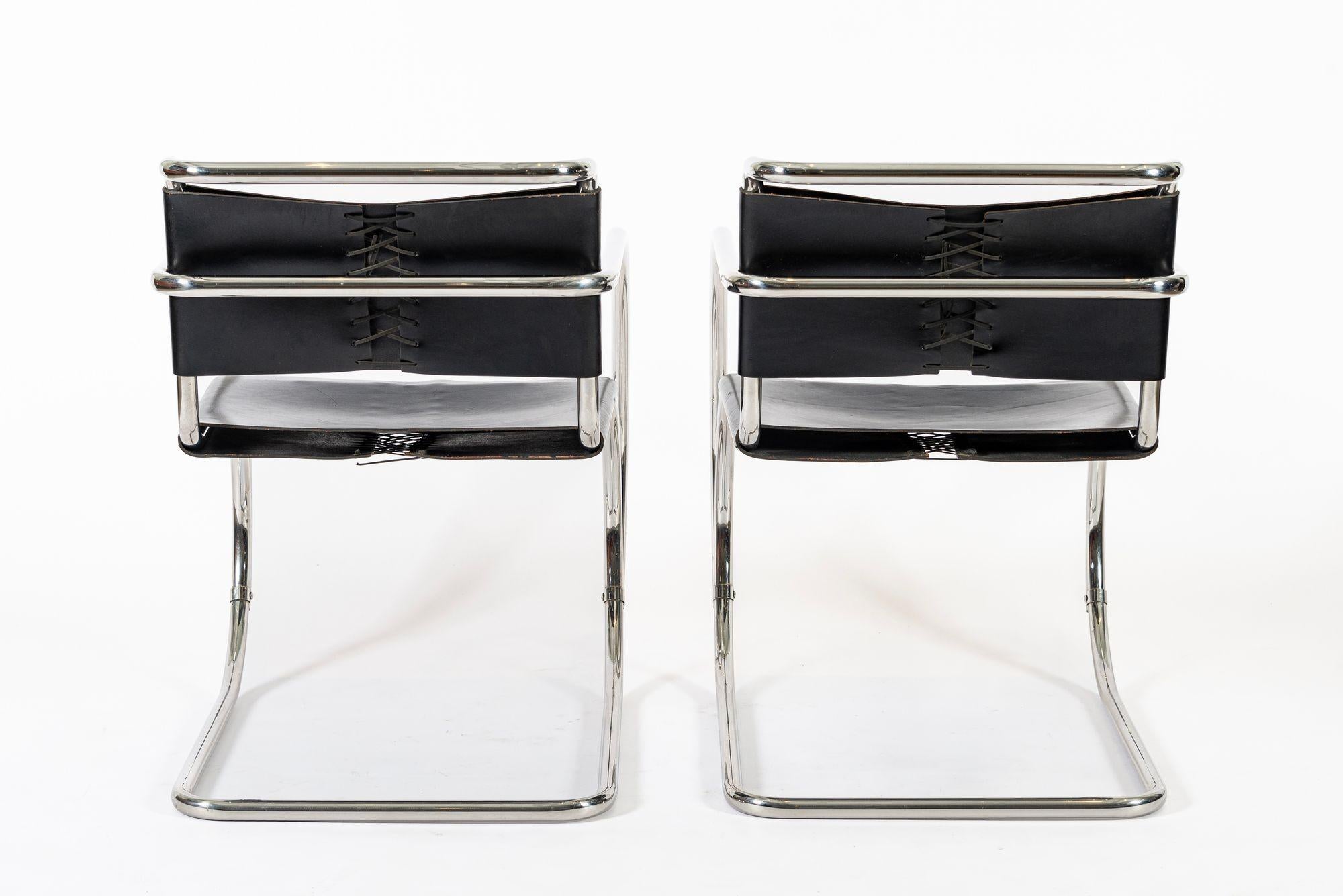 Fin du 20e siècle Fauteuils en cuir noir Bauhaus MR 20 par Mies van der Rohe pour Knoll, 1979 en vente