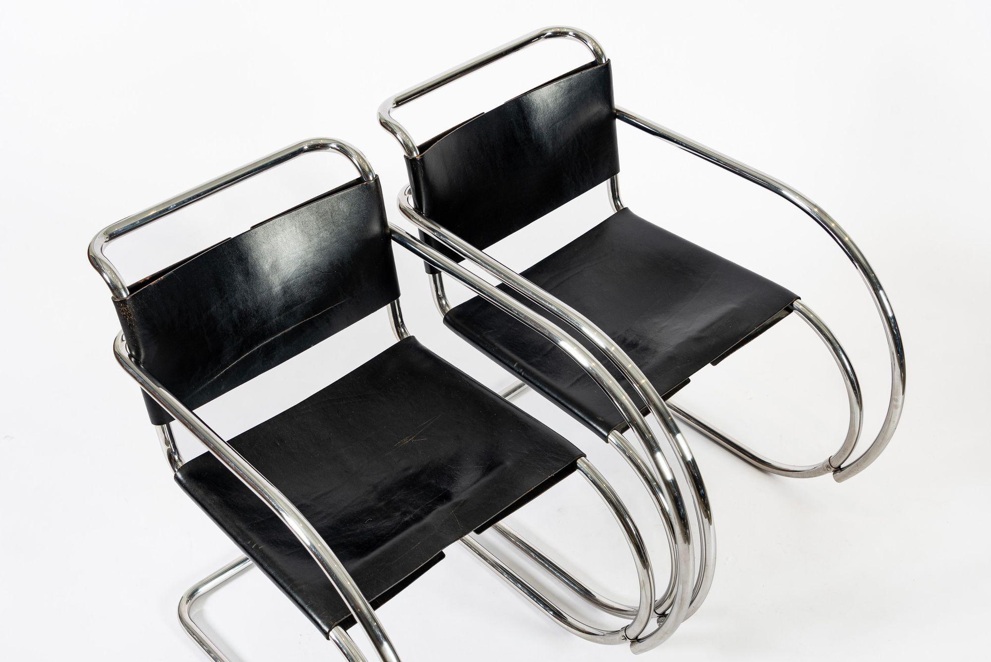 Fauteuils en cuir noir Bauhaus MR 20 par Mies van der Rohe pour Knoll, 1979 en vente 3