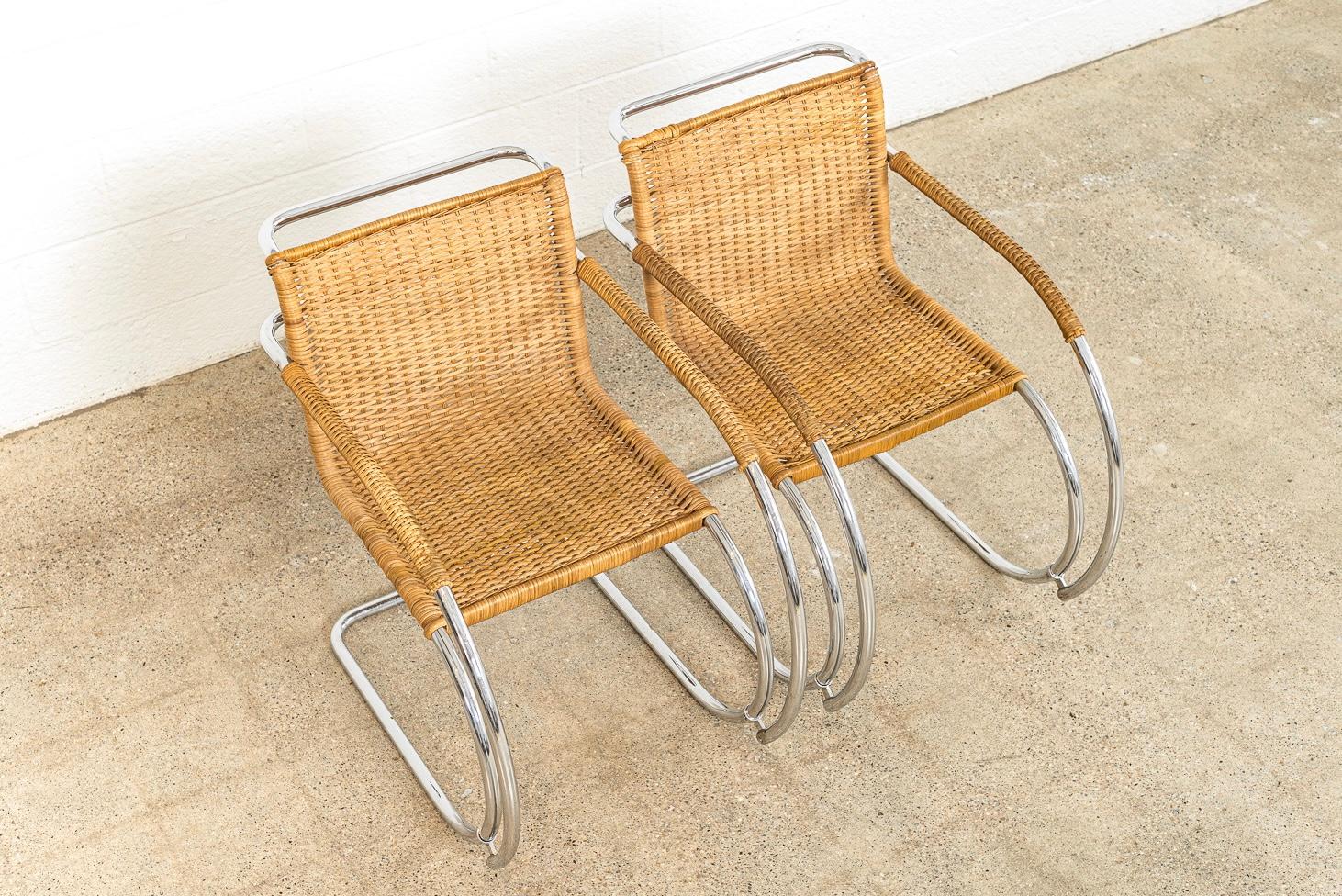 Caning Bauhaus MR 20 Cantilever Arm Chairs by Mies Van Der Rohe for Stendig For Sale