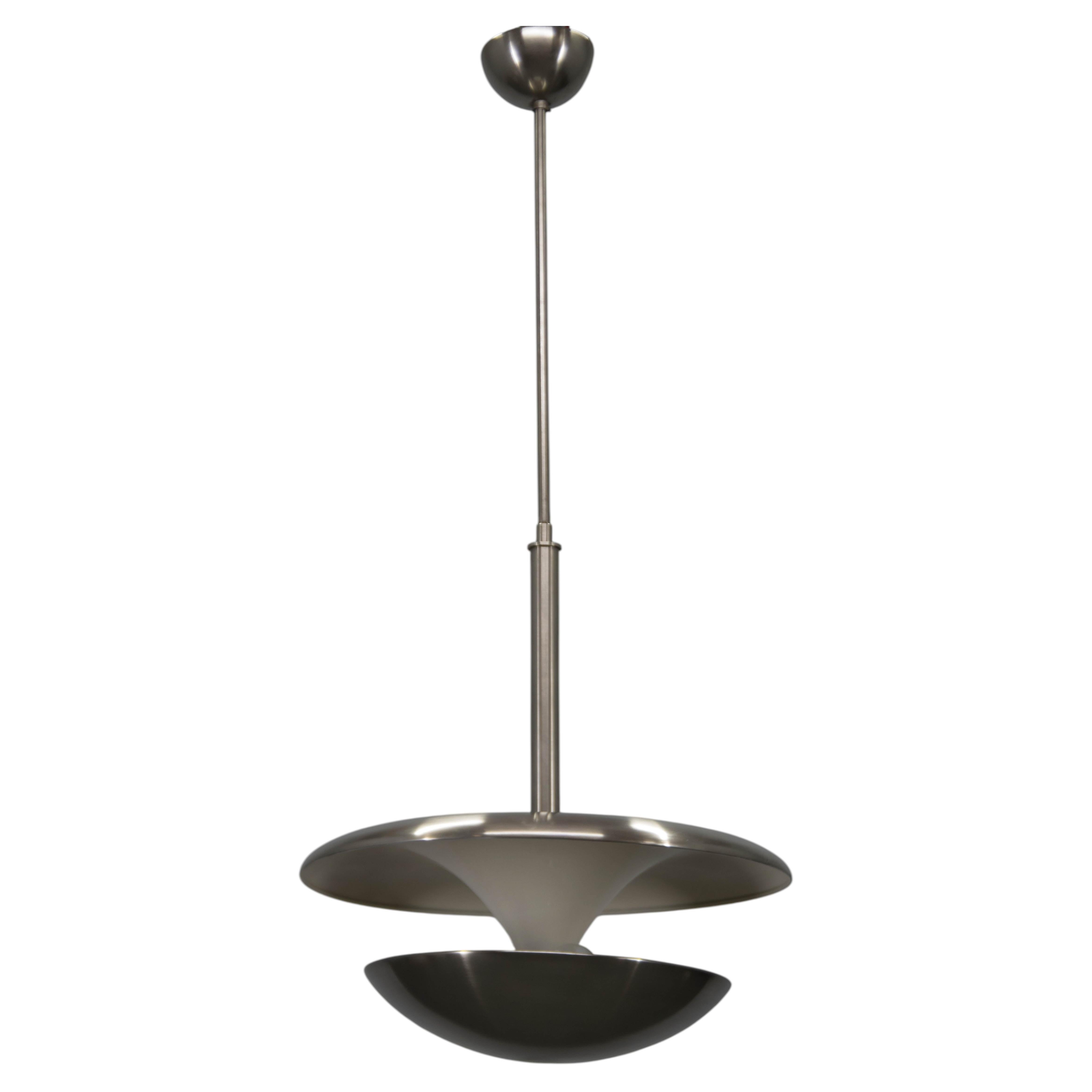 Lustre « Bauhaus » de Franta Anyz, laiton nickelé, 19 pouces de diamètre