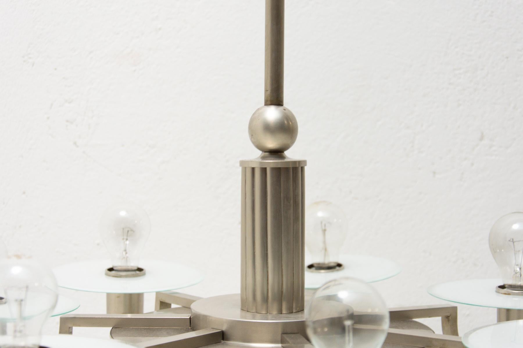 Bauhaus Nickel-Plated Chandelier, 1930´s, Bohemia For Sale 7