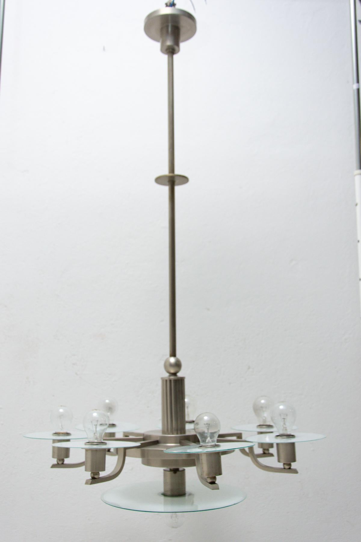 Bauhaus Nickel-Plated Chandelier, 1930´s, Bohemia In Good Condition For Sale In Prague 8, CZ