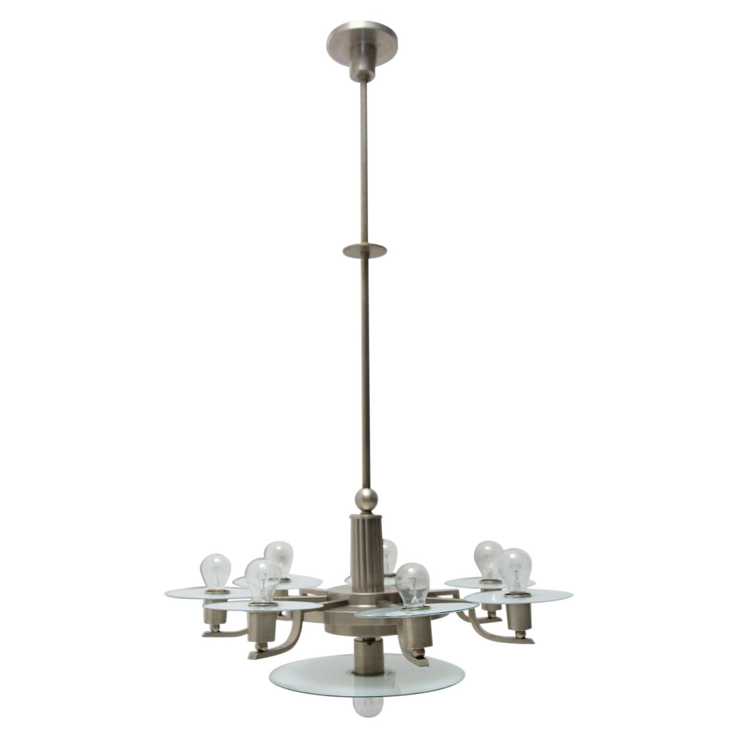 Bauhaus Nickel-Plated Chandelier, 1930´s, Bohemia For Sale