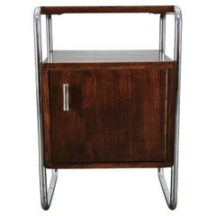 Bauhaus Oak and Chrome Tubular Nightstand, Czechoslovakia 1940s