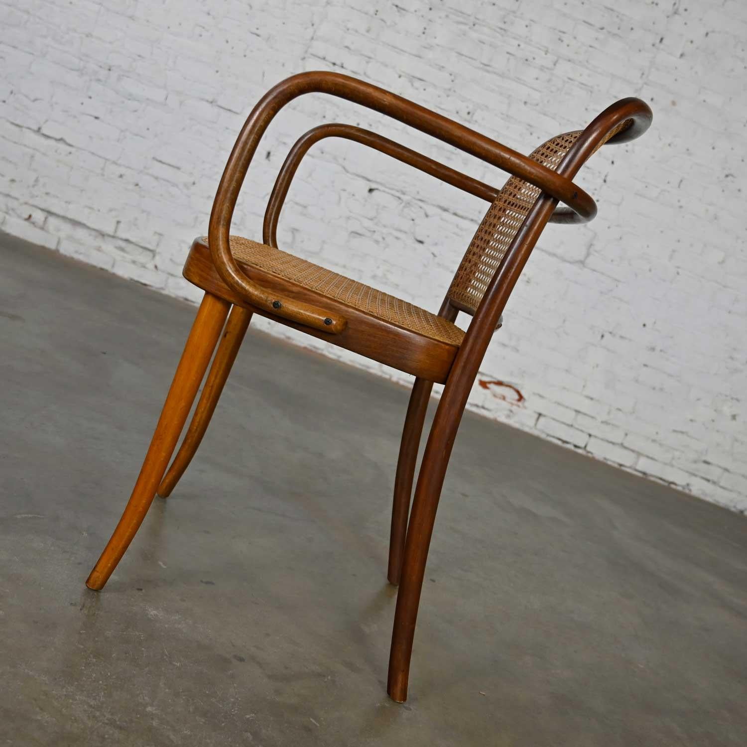 Iconic vintage Bauhaus oak bentwood & cane Josef Hoffman Prague 811 armchair imported by Stendig for Thonet. Beautiful condition, keeping in mind that this is vintage and not new so will have signs of use and wear. Please see photos and zoom in for