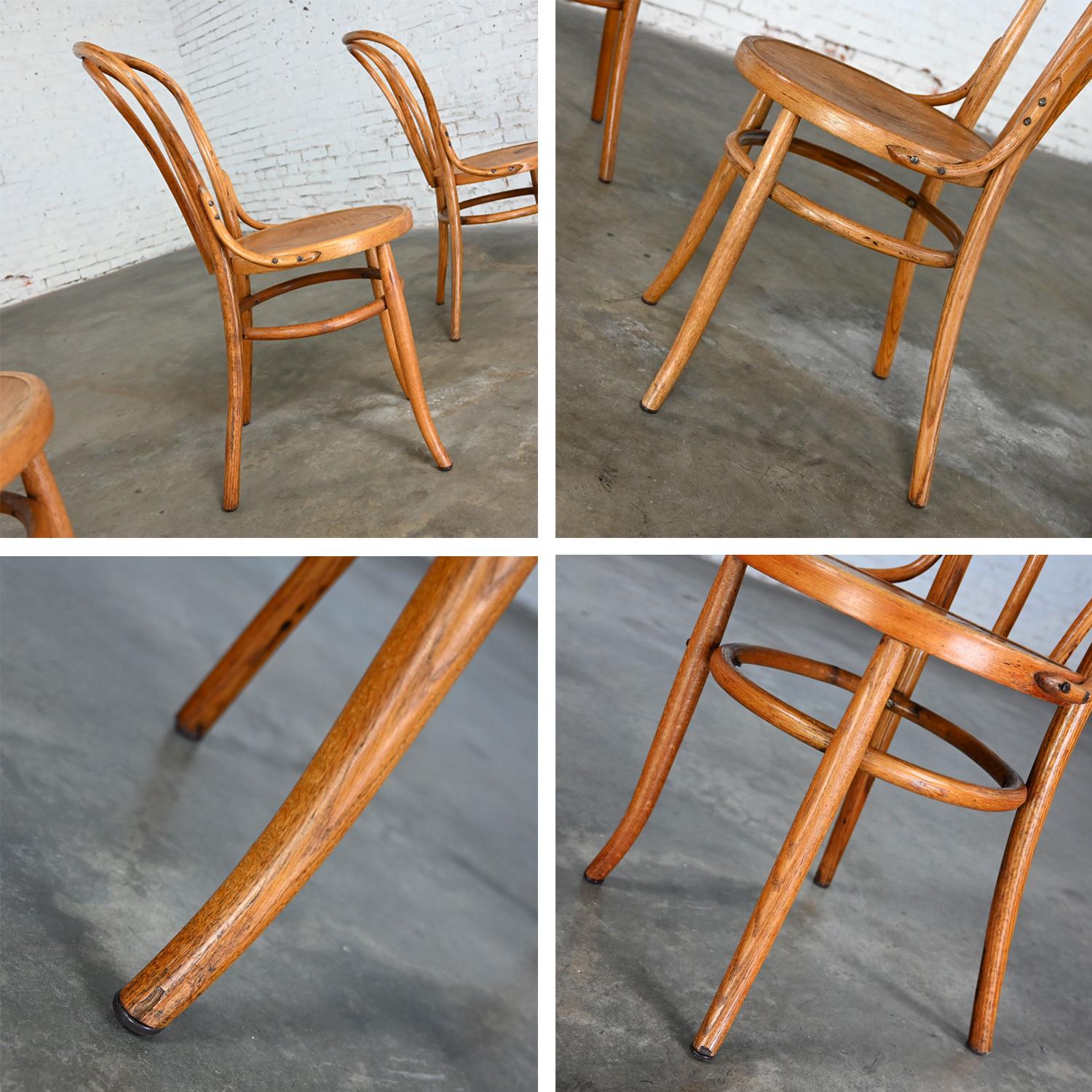 Bauhaus Oak Bentwood Chairs Attributed to Thonet #18 Café Chair Set of 6 For Sale 5