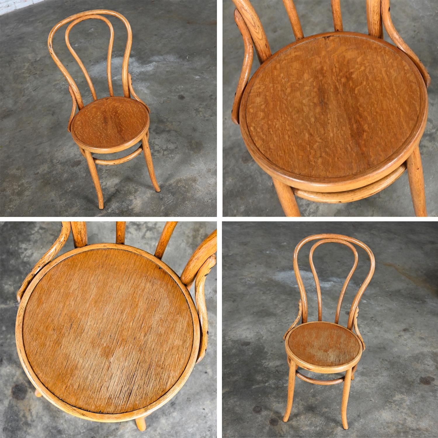 Bauhaus Oak Bentwood Chairs Attributed to Thonet #18 Café Chair Set of 6 For Sale 2