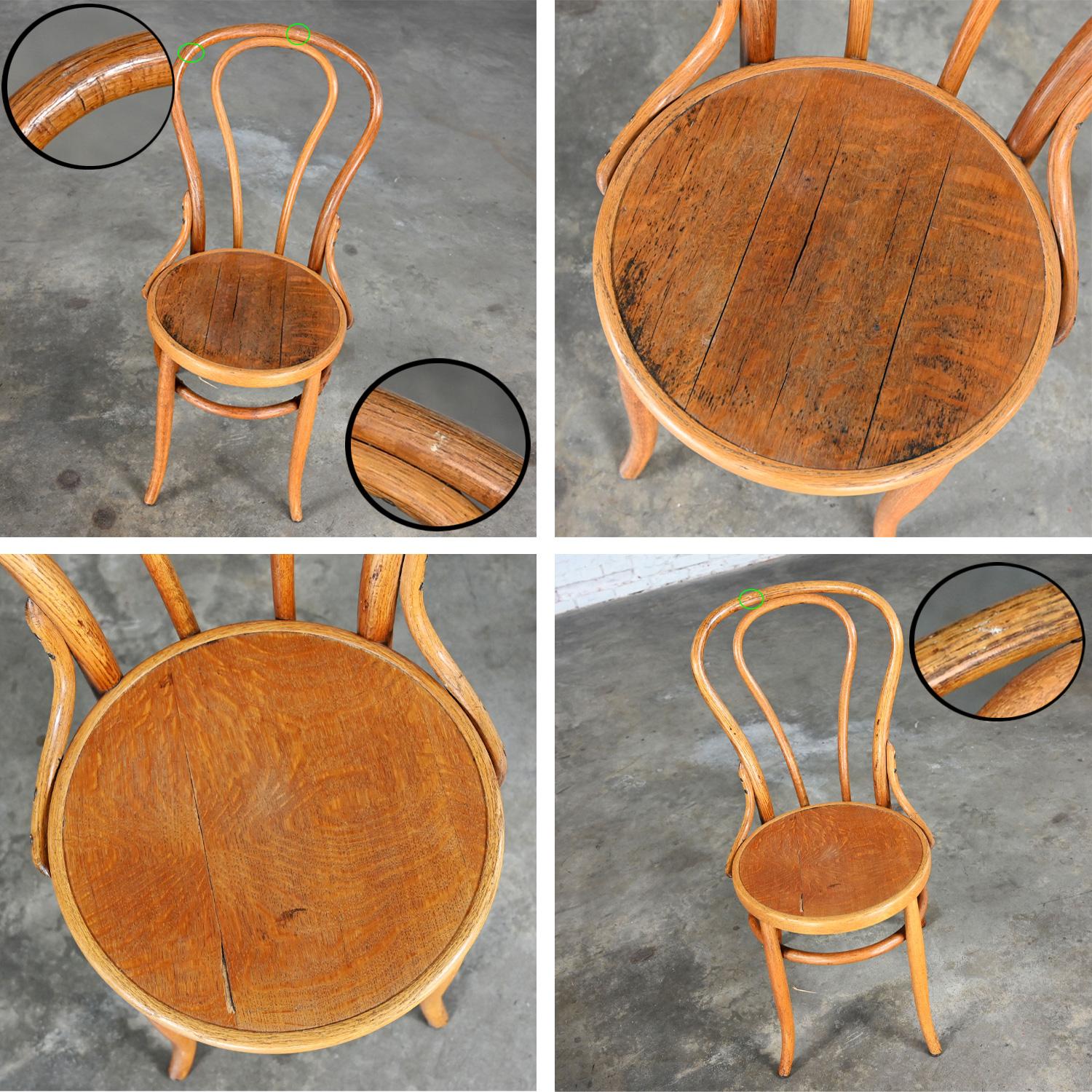 Bauhaus Oak Bentwood Chairs Attributed to Thonet #18 Café Chair Set of 6 For Sale 3