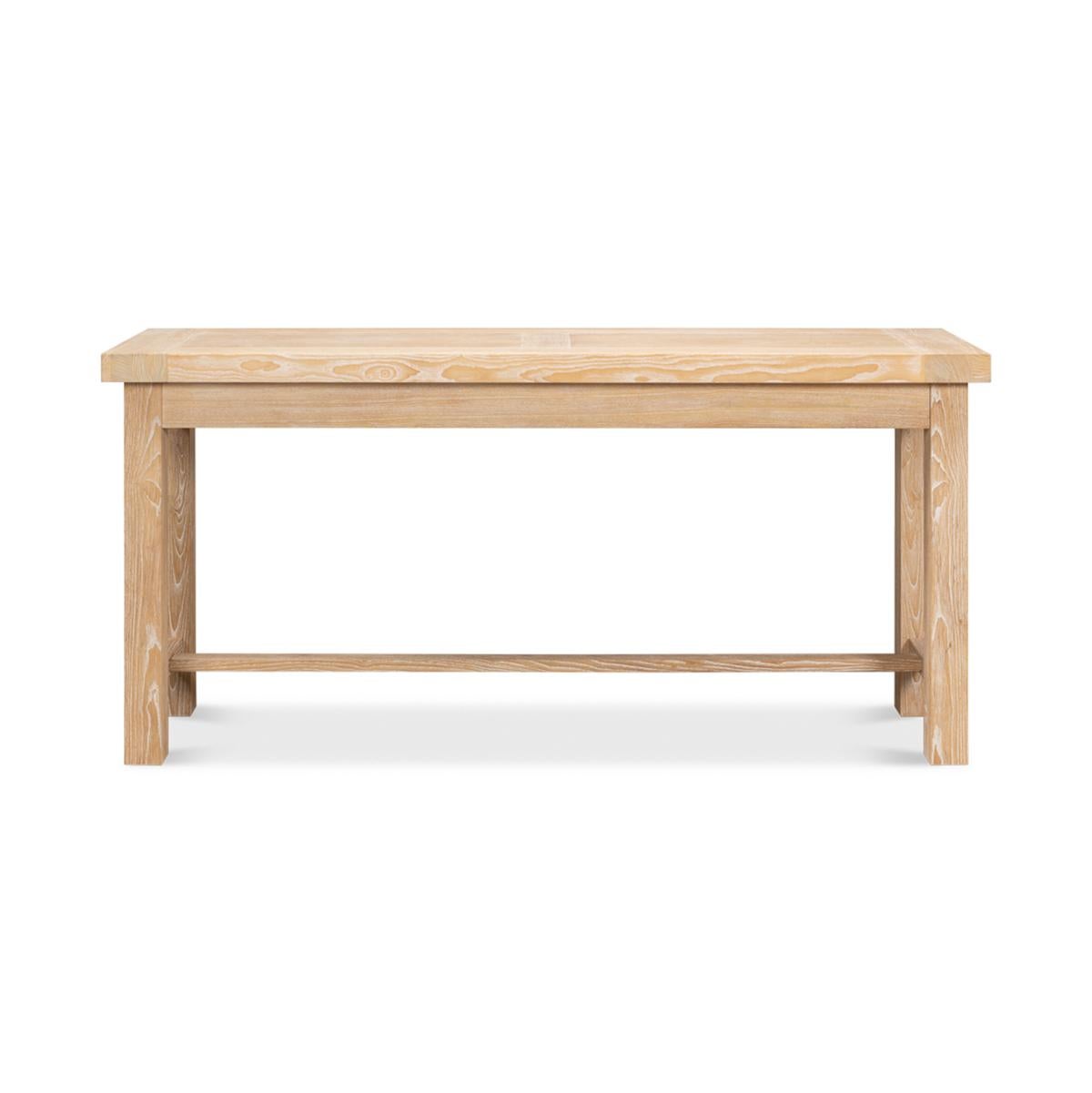 A modern Bauhaus oak console, with a natural oak finish, the bold classic modern design has a thick top and bold legs with an H stretcher.

Dimensions: 72