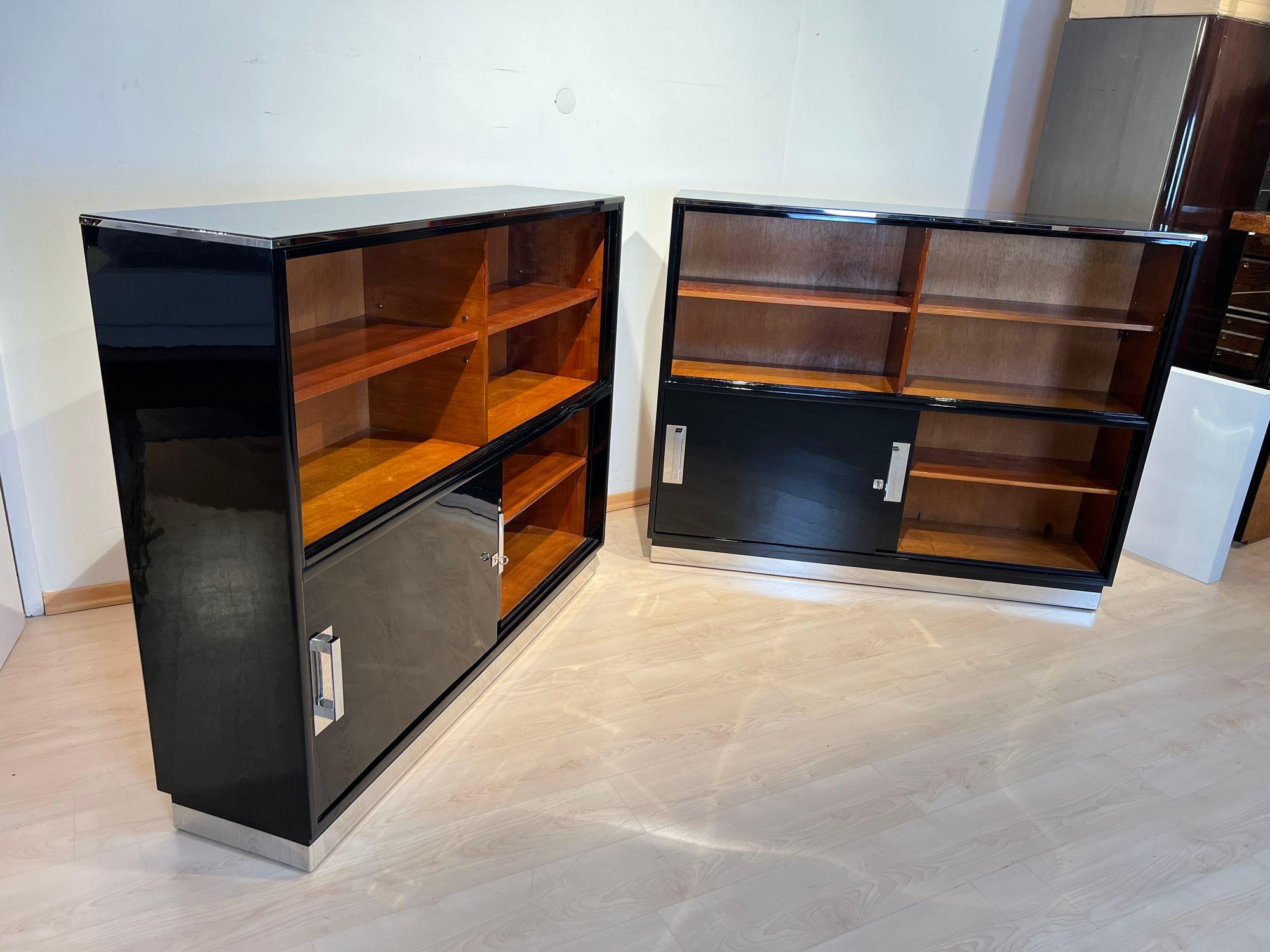 Galvanized Bauhaus Office Cabinet, Black Lacquer, Mahogany, Germany circa 1930 For Sale