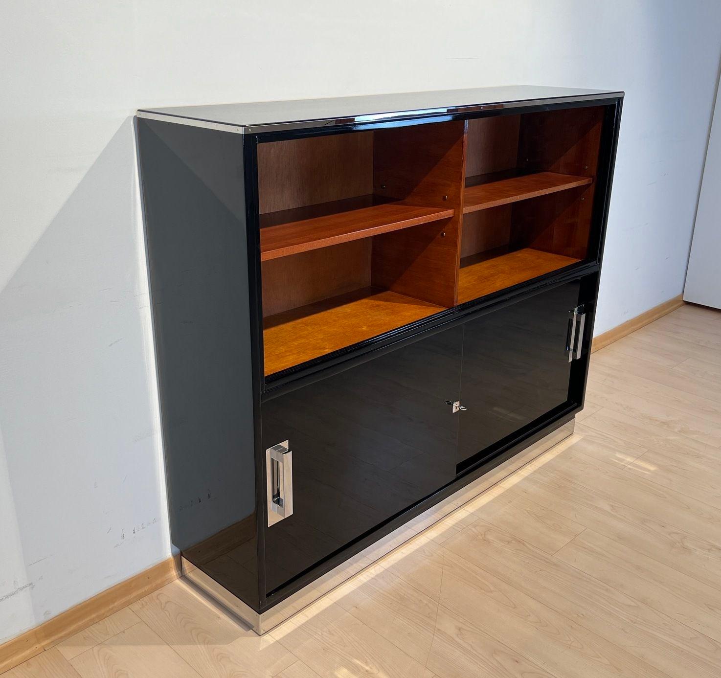 Mid-20th Century Bauhaus Office Cabinet, Black Lacquer, Mahogany, Germany circa 1930 For Sale
