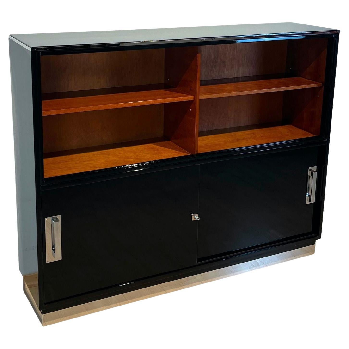 Bauhaus Office Cabinet, Black Lacquer, Mahogany, Germany circa 1930 For Sale