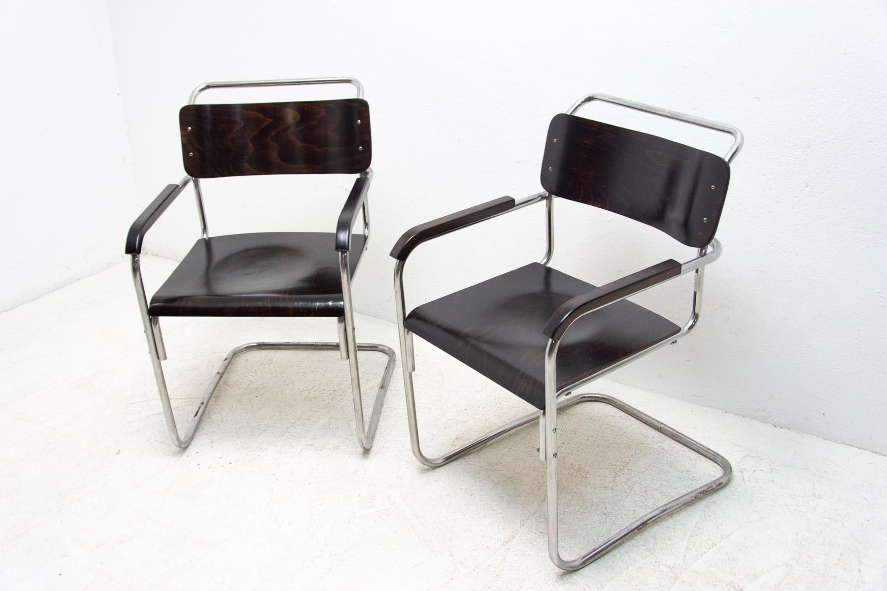 Polished Bauhaus Office Chairs by Robert Slezák for Baťa, 1930´s, Set of 2