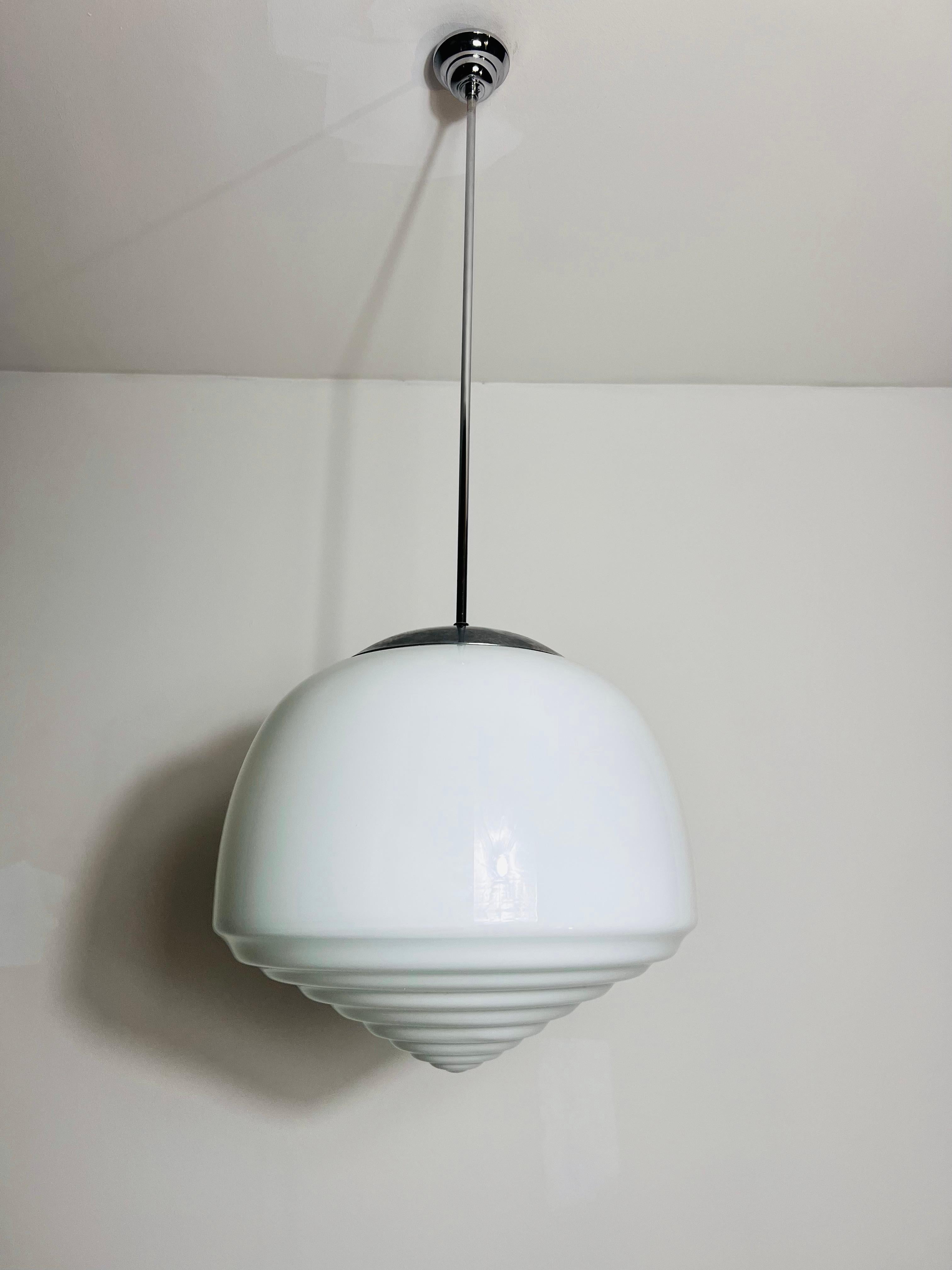 Mid-Century Modern Bauhaus Opal Glass Pendant Lamp, Germany, 1960s For Sale