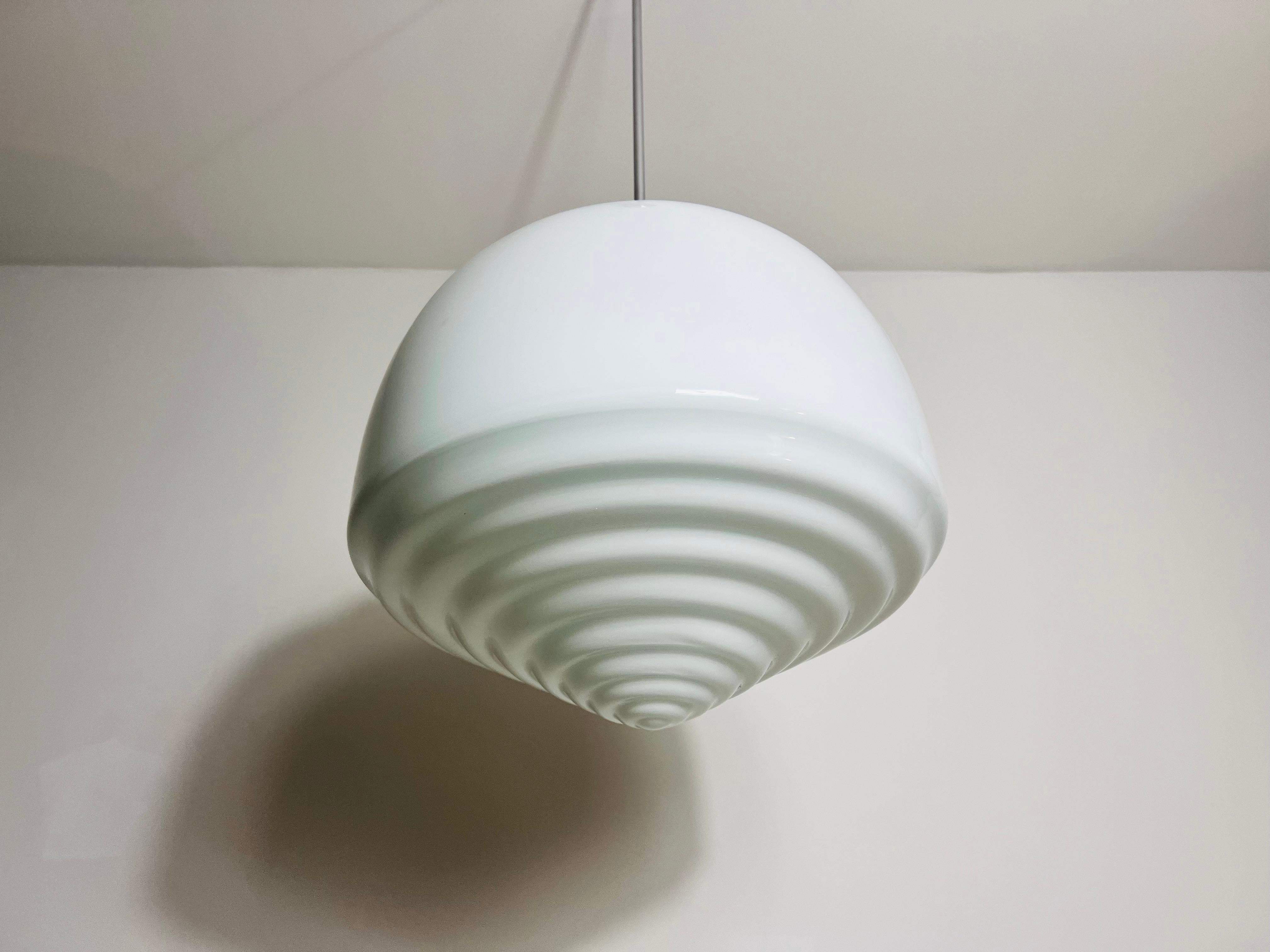 Aluminum Bauhaus Opal Glass Pendant Lamp, Germany, 1960s For Sale