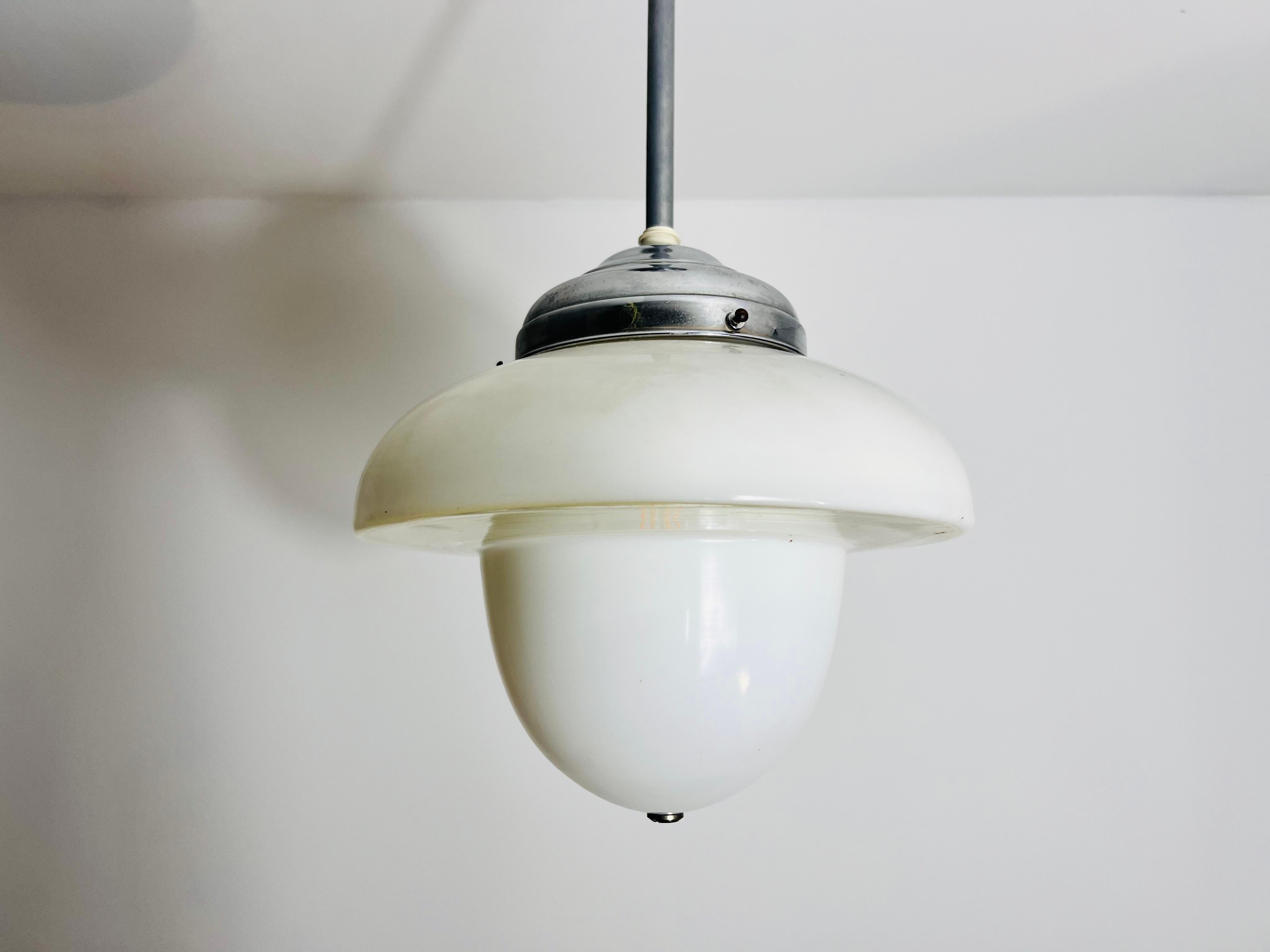 Alluminio Lampada a sospensione in vetro opalino Bauhaus, Germania, anni '60 in vendita