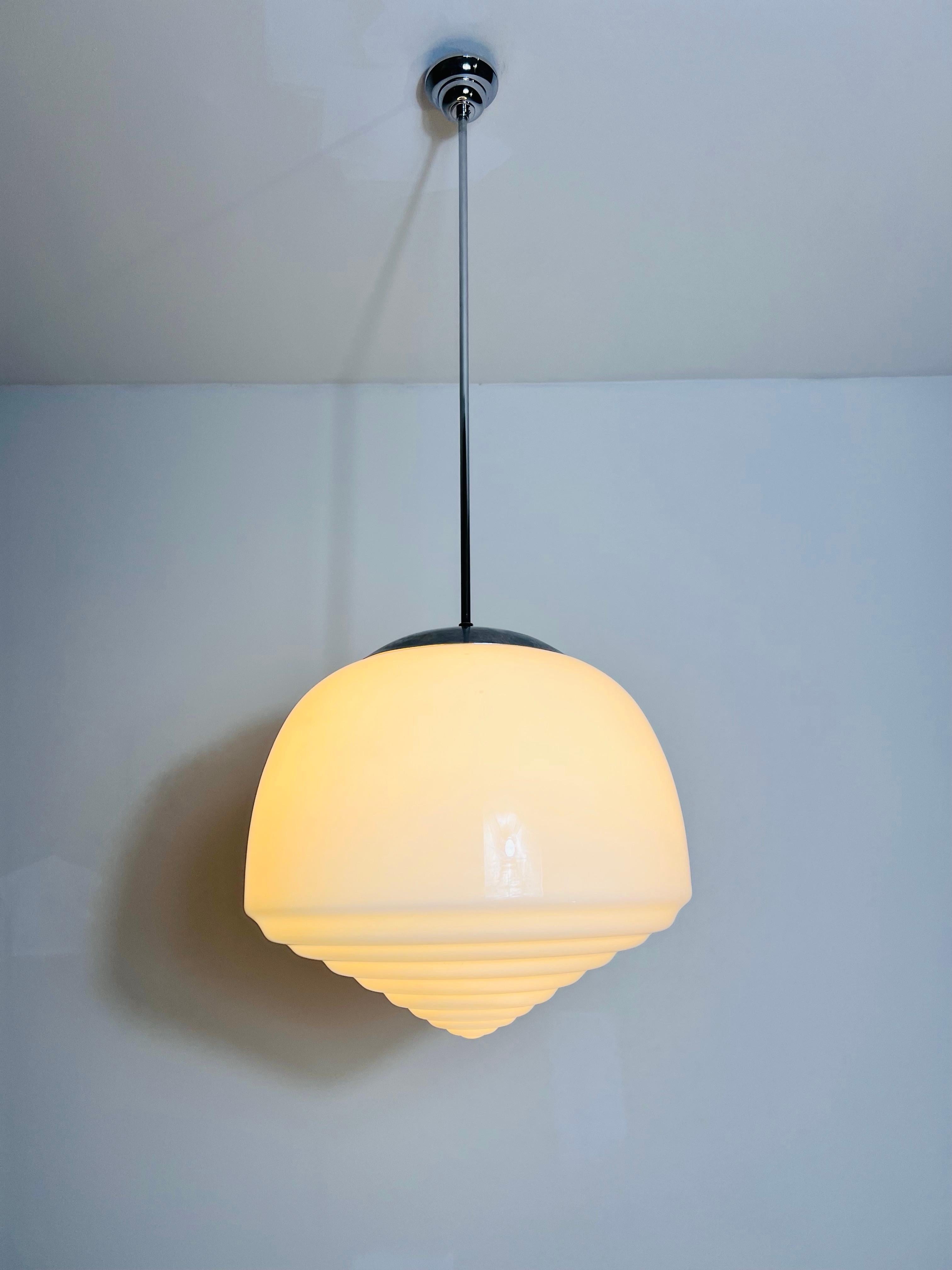 Bauhaus Opal Glass Pendant Lamp, Germany, 1960s For Sale 2