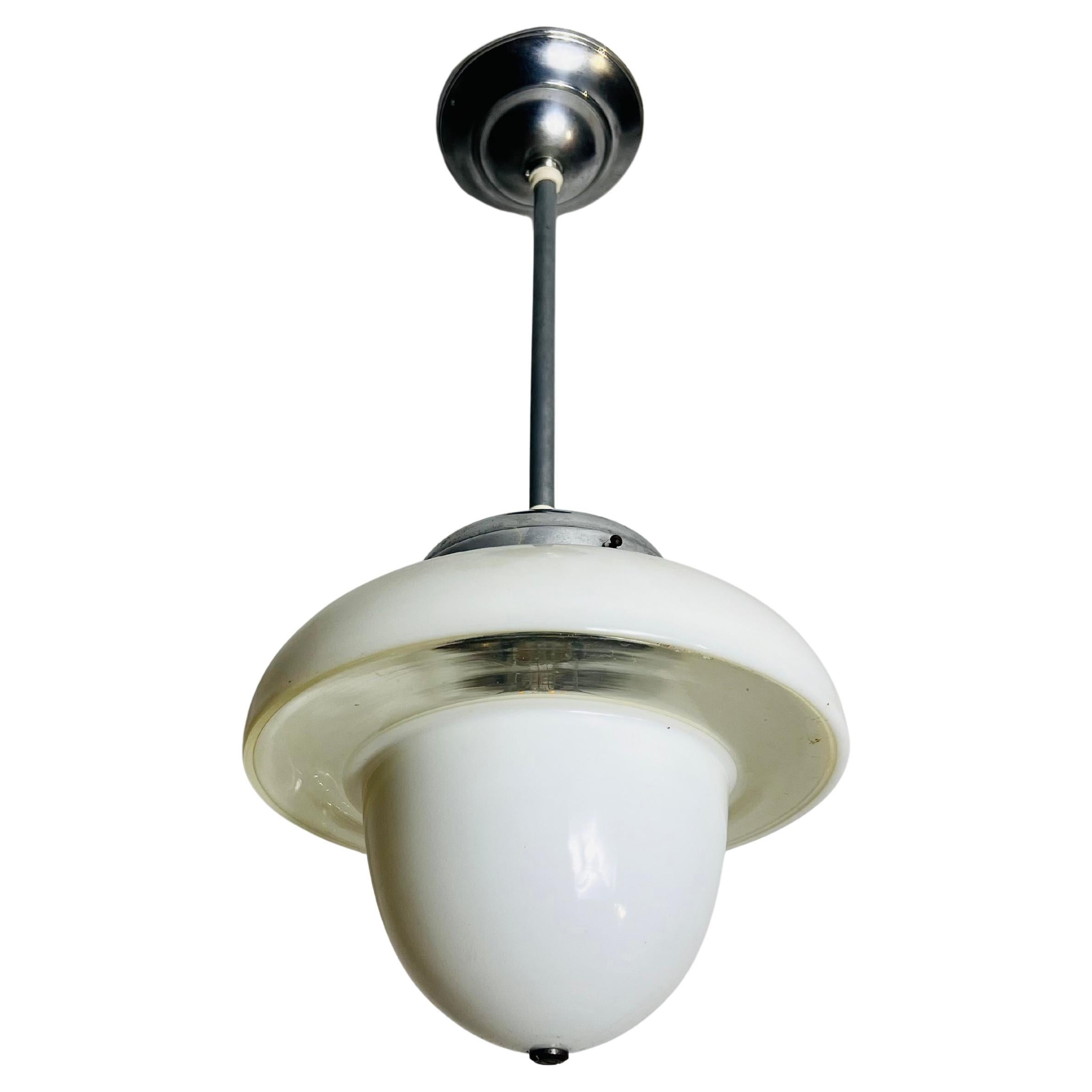 Bauhaus Opal Glass Pendant Lamp, Germany, 1960s