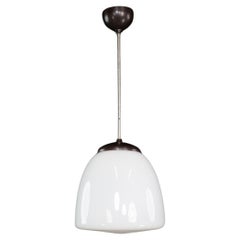 Bauhaus Opaline & Bakelite Pendant Lamp, Czech Republic 1950s