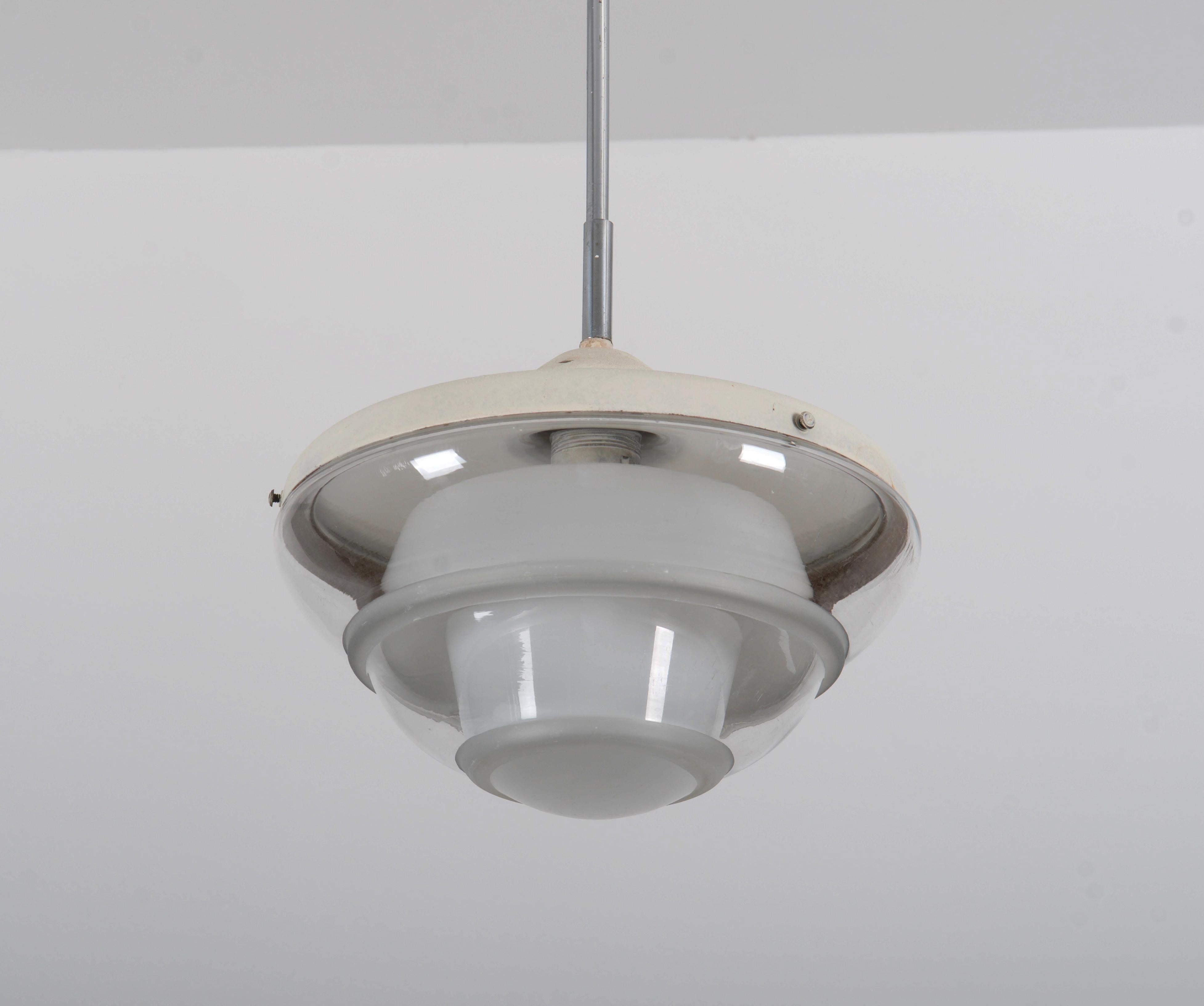 Bauhaus Opaline Glass Pendant by Karl Gustaf Lindesvärd  In Good Condition For Sale In Vienna, AT