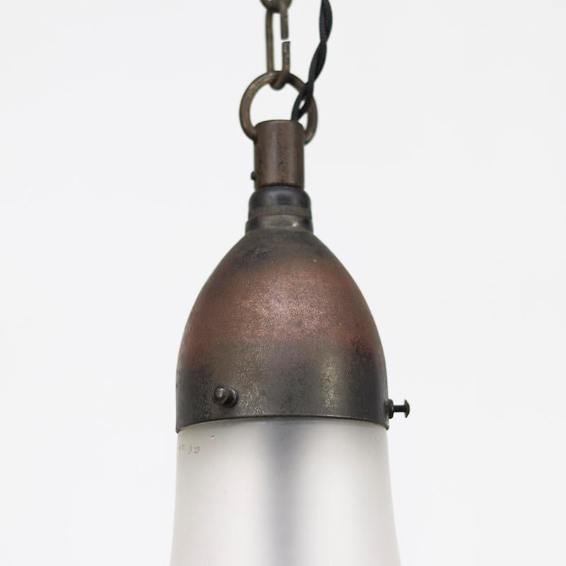 Rame Bauhaus Opaline Hanging Lamp by Peter Behrens in vendita