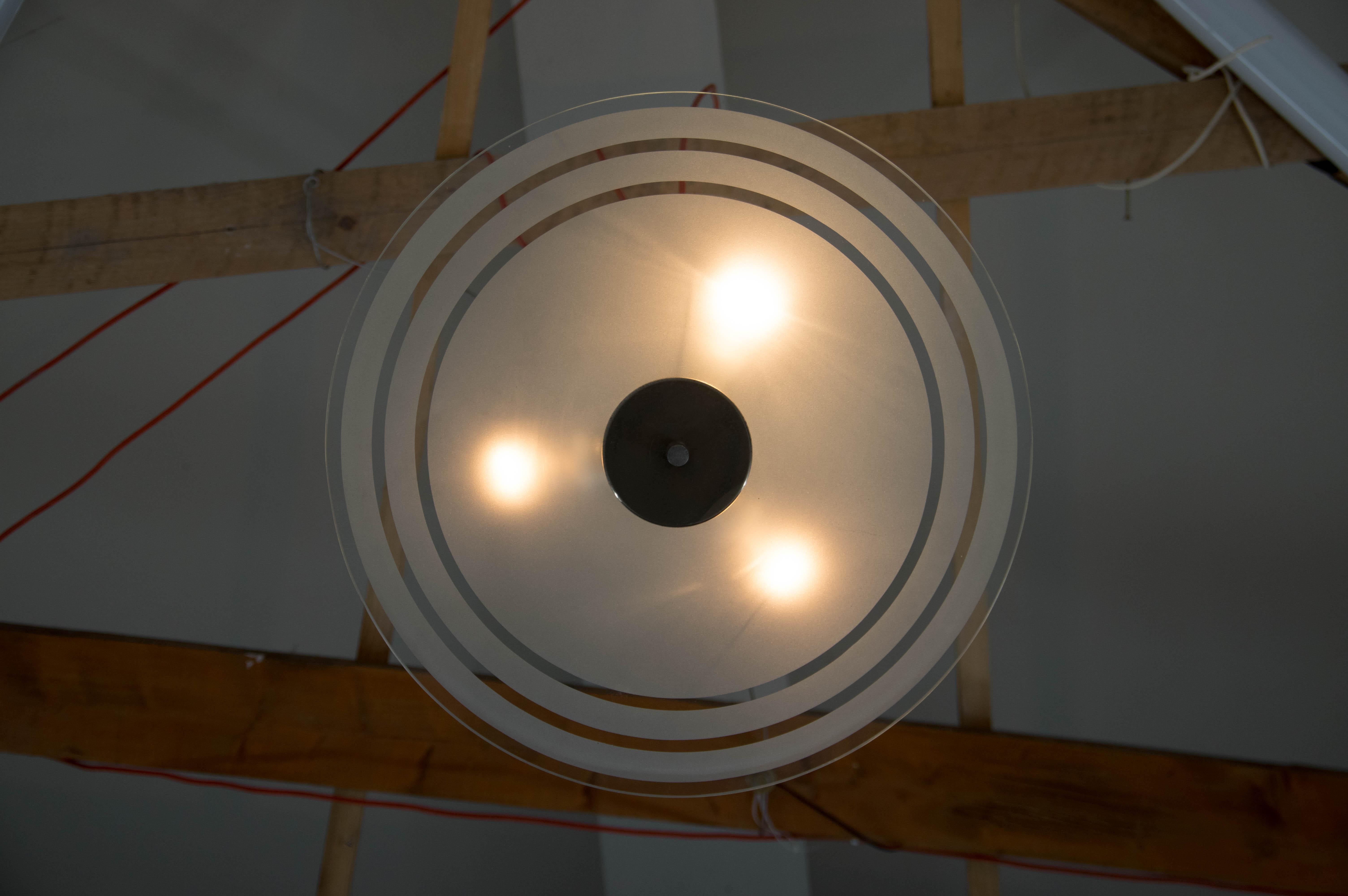Glass Bauhaus or Functionalist Chandelier, 1930s For Sale