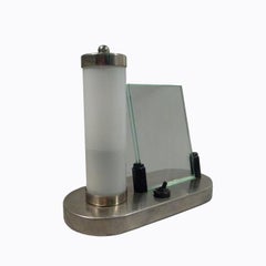Bauhaus Original Opal Cylindrical Glass Table Lamps Pair, Hungary, 1930s