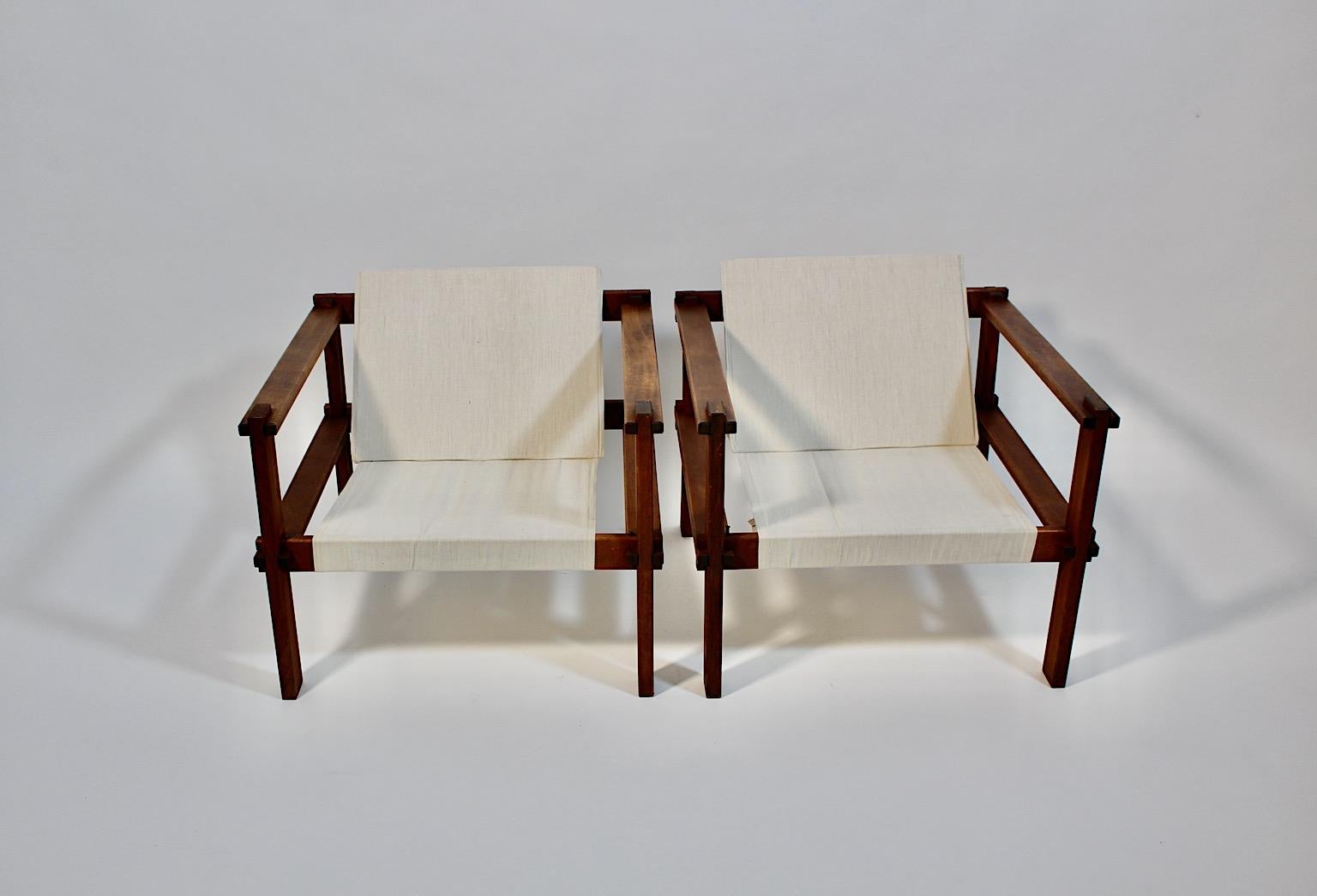 Allemand Paire de chaises longues géométriques Duo Bauhaus en toile de hêtre, Allemagne, années 1920 en vente