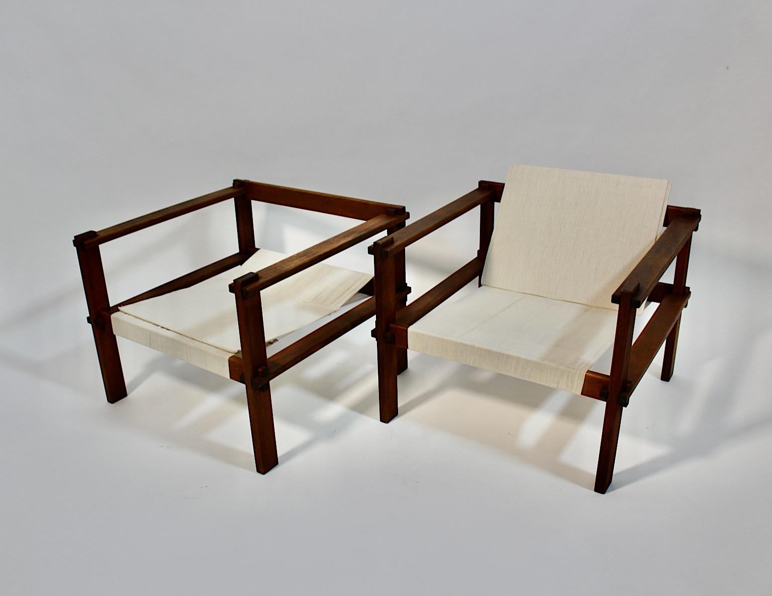 Bauhaus Pair Duo Beech Canvas Geometric Lounge Chairs 1920s Germany For Sale 3