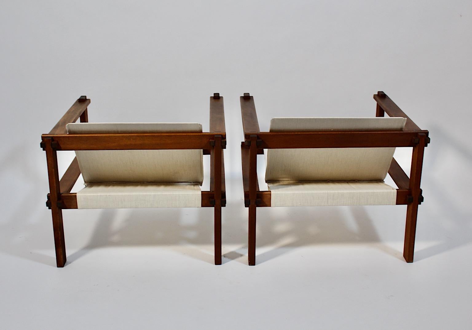 Bauhaus Pair Duo Beech Canvas Geometric Lounge Chairs 1920s Germany For Sale 4