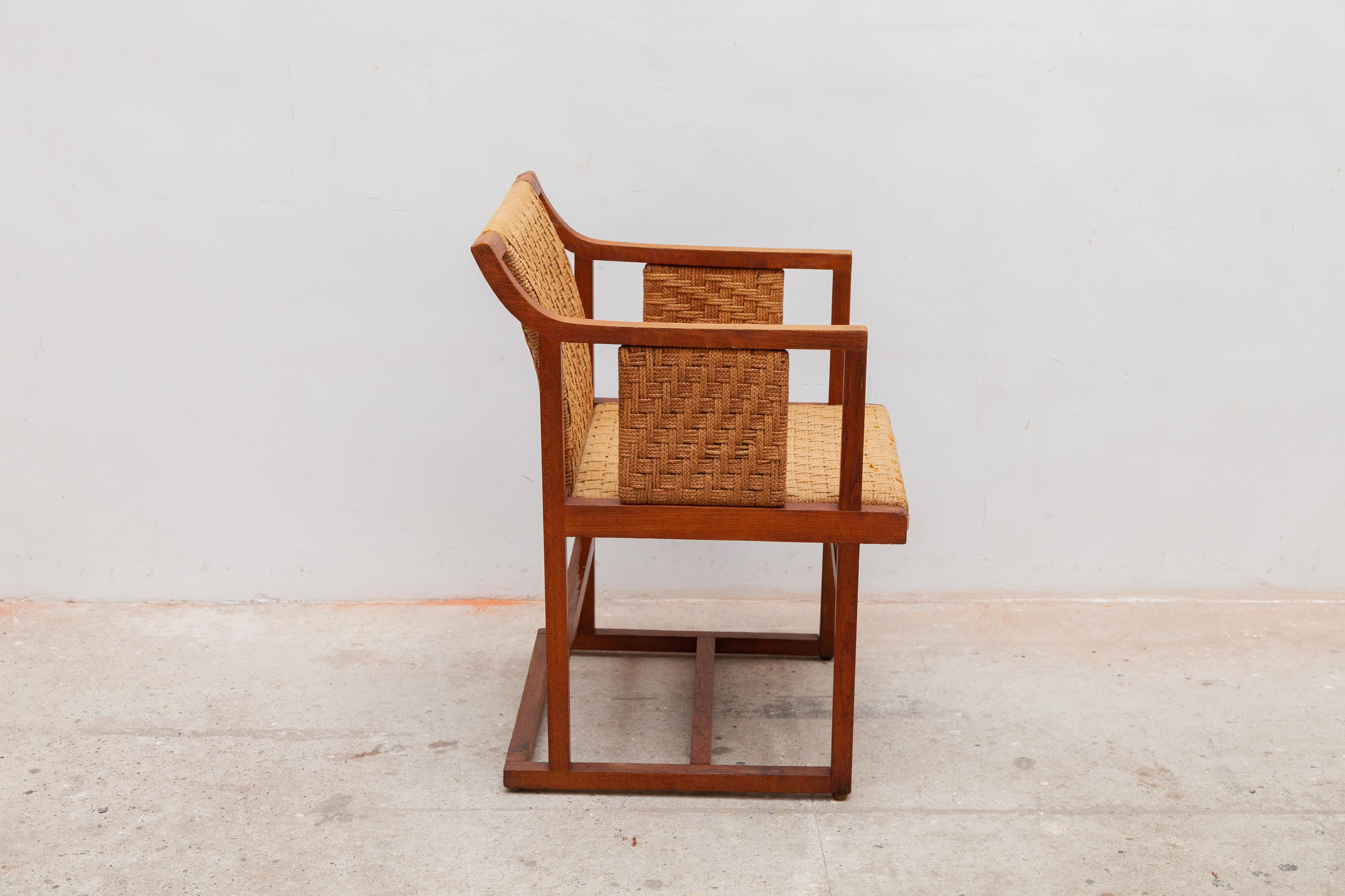 German Bauhaus Papercord Side Arm Chair For Sale