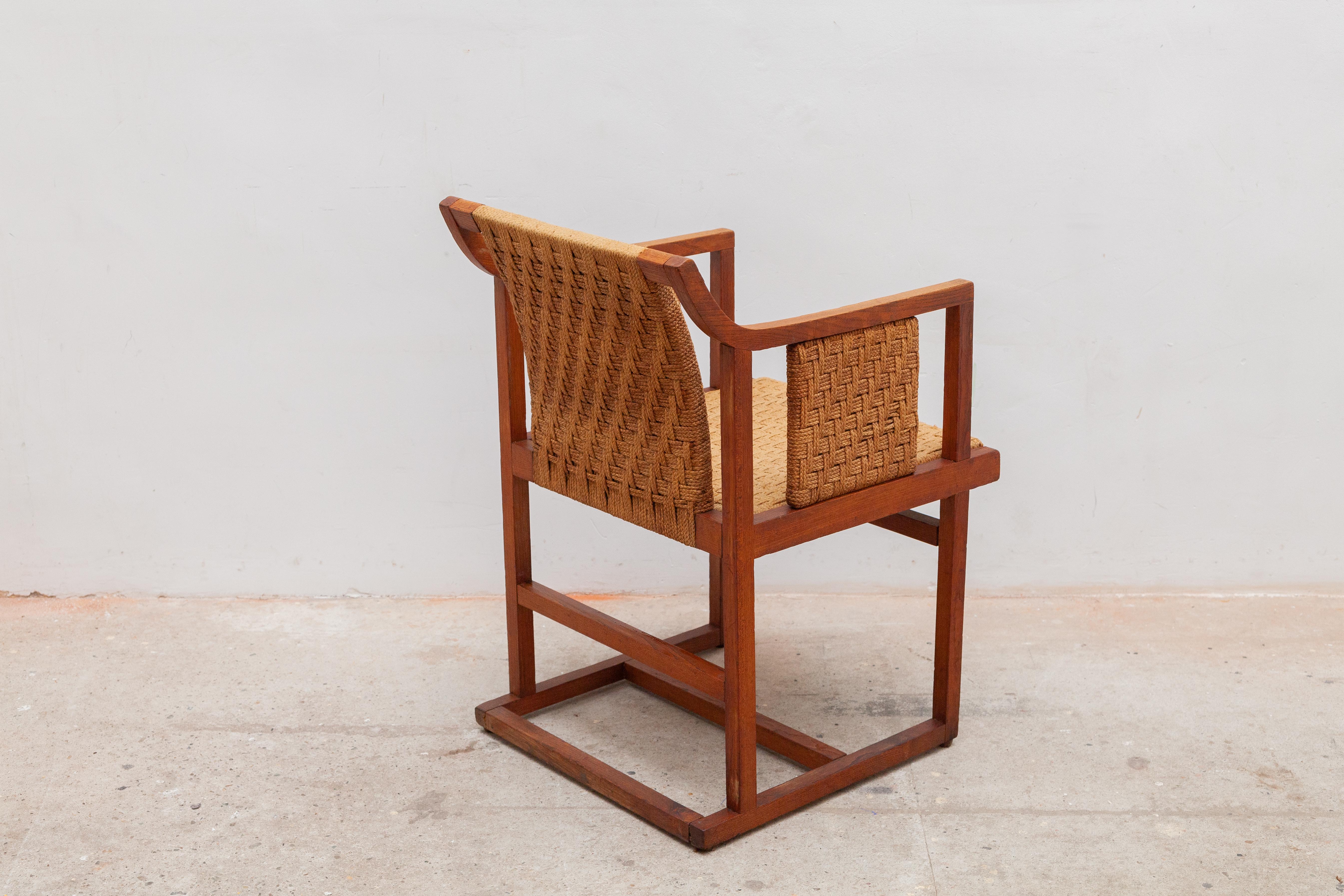 Hand-Crafted Bauhaus Papercord Side Arm Chair For Sale