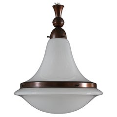 Bauhaus Pedant im Stil von Peter Behrens Luzette Lampe Opalglas Kupfer 1910s