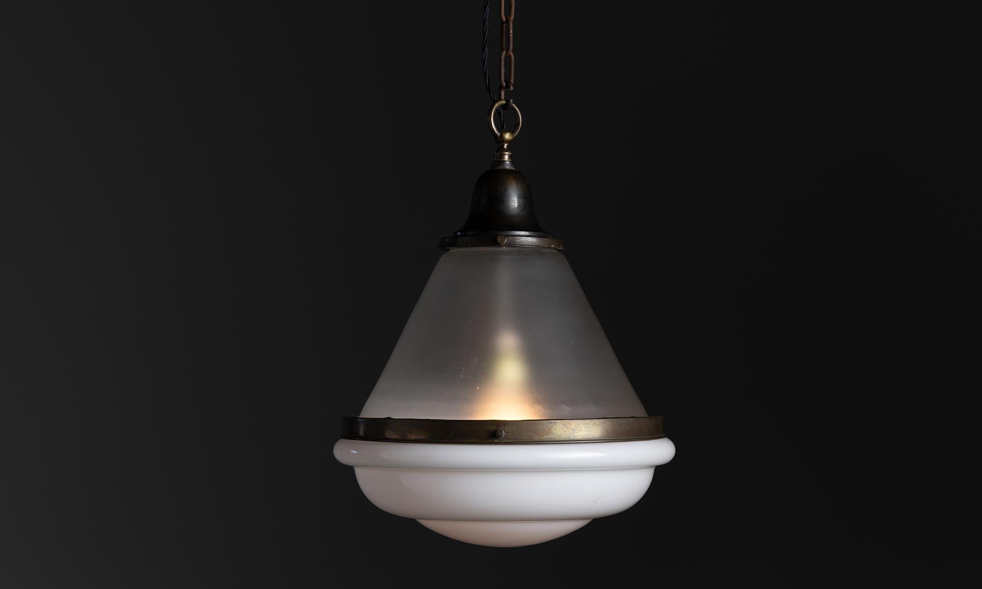 Bauhaus Pendant III

Germany circa 1920

With brass fitter and surround.

Measures 15”dia x 20”h

*Not UL Listed*
