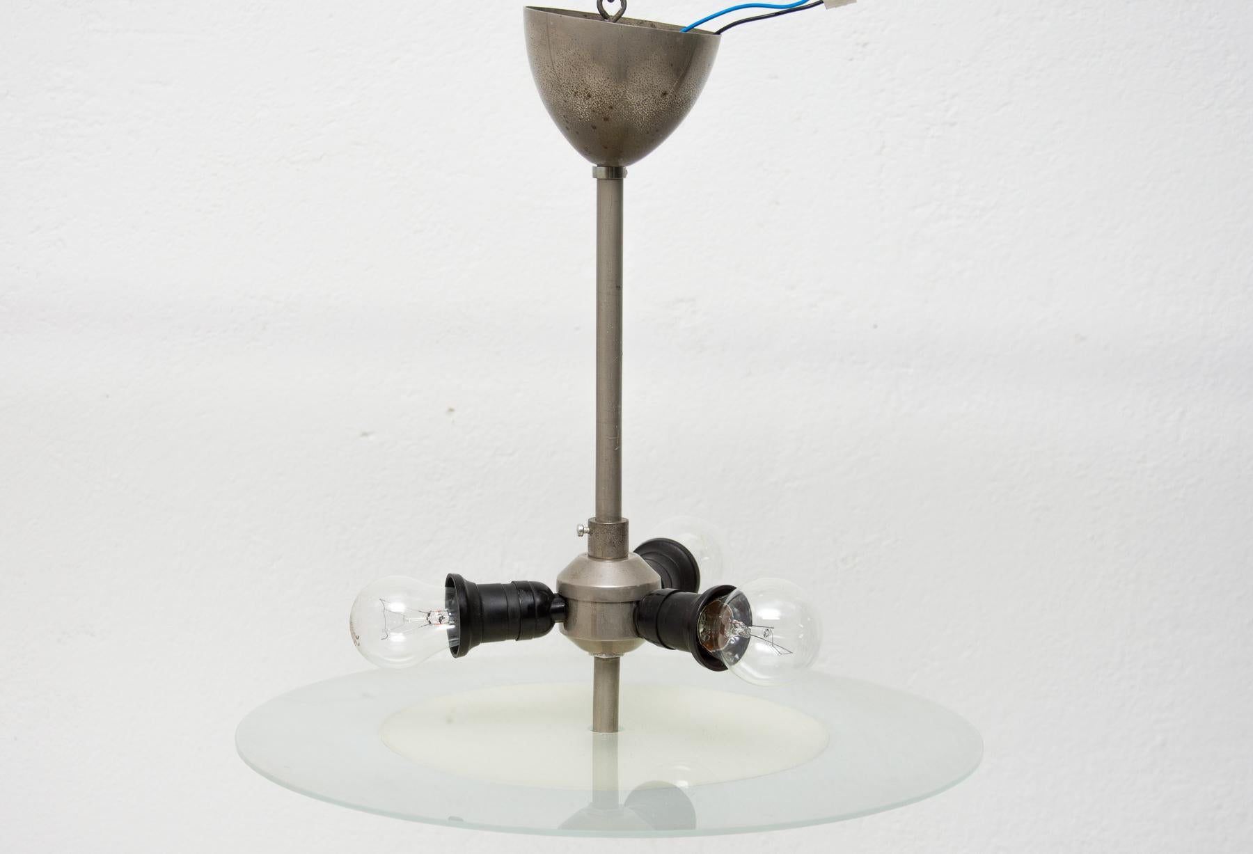 Plated Bauhaus Pendant Lamp, 1930s, Czechoslovakia