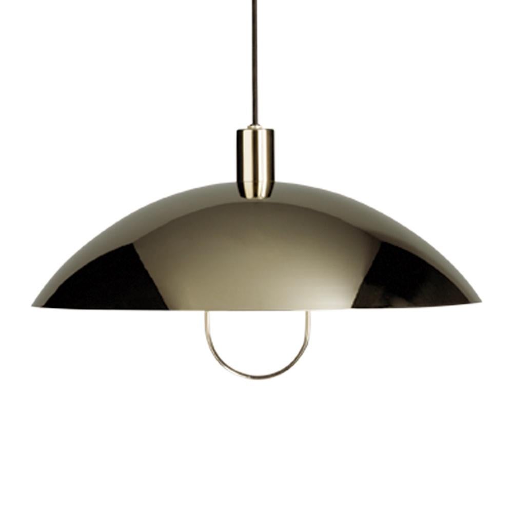 Bauhaus pendant lamp HMB 25/500 by Marianne Brandt. Originally designed in 1925. Current production by Tecnolumen. Nickel. Wired for U.S. standards. Marianne Brandt designed various lamps with Hans Przyrembel. This must have been music to the ears