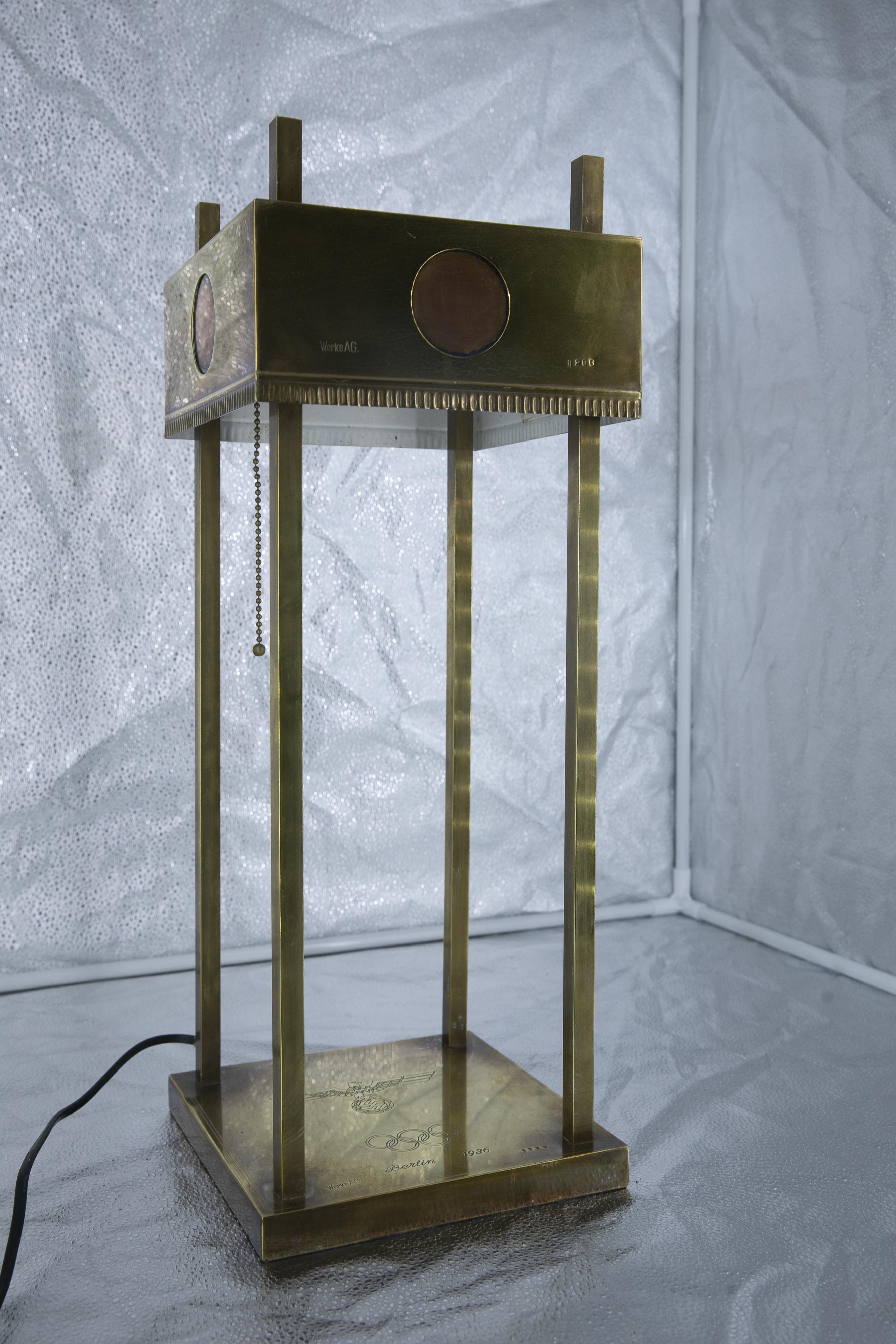 Mid-20th Century Bauhaus Period Table Lamp, Made in Germany, Berlin 1936 Olympic Games, Brass