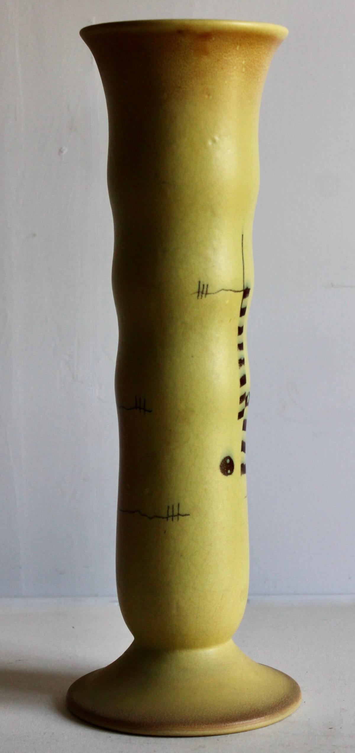 German Bauhaus Period Tall Yellow Vase For Sale