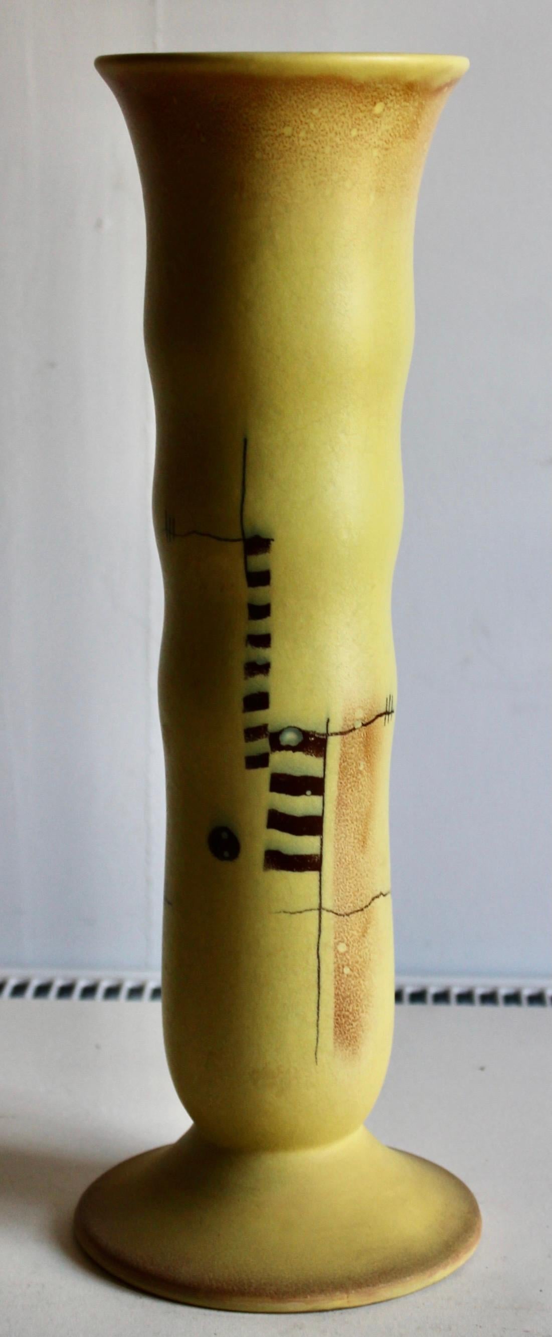 Hand-Painted Bauhaus Period Tall Yellow Vase For Sale