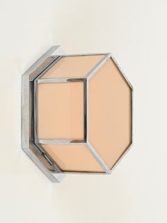 Lámpara de pared o techo hexagonal de cristal rosa y cromo Bauhaus, Italia, años 30
